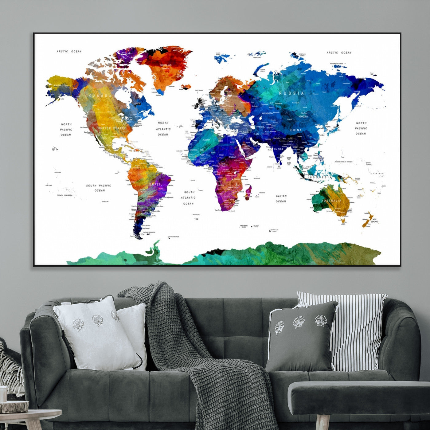 48979-SEG-FC-51X34_Oversize_Oversize-Push Pin World Map Canvas Print – Framed Wall Art for Couples to Track Their Travels – Anniversary