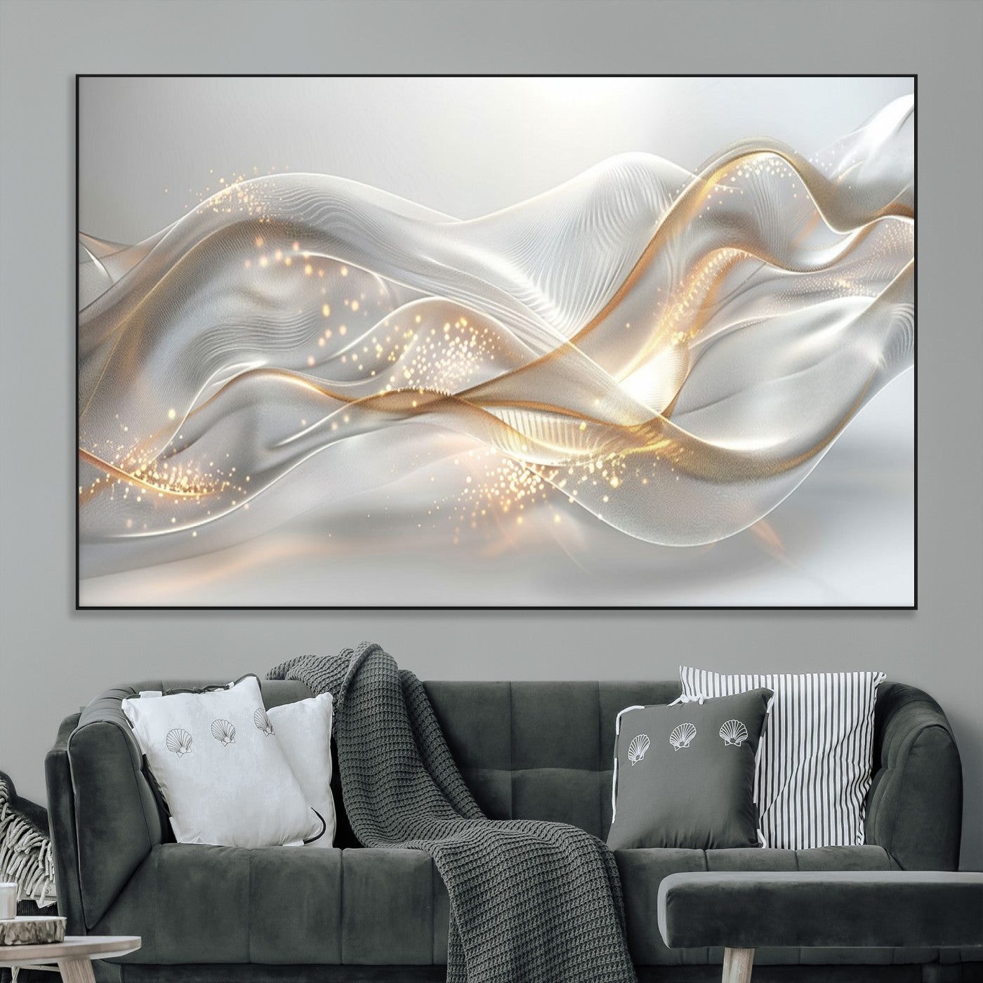 -Abstract art Grey and Gold Lines Wall Art