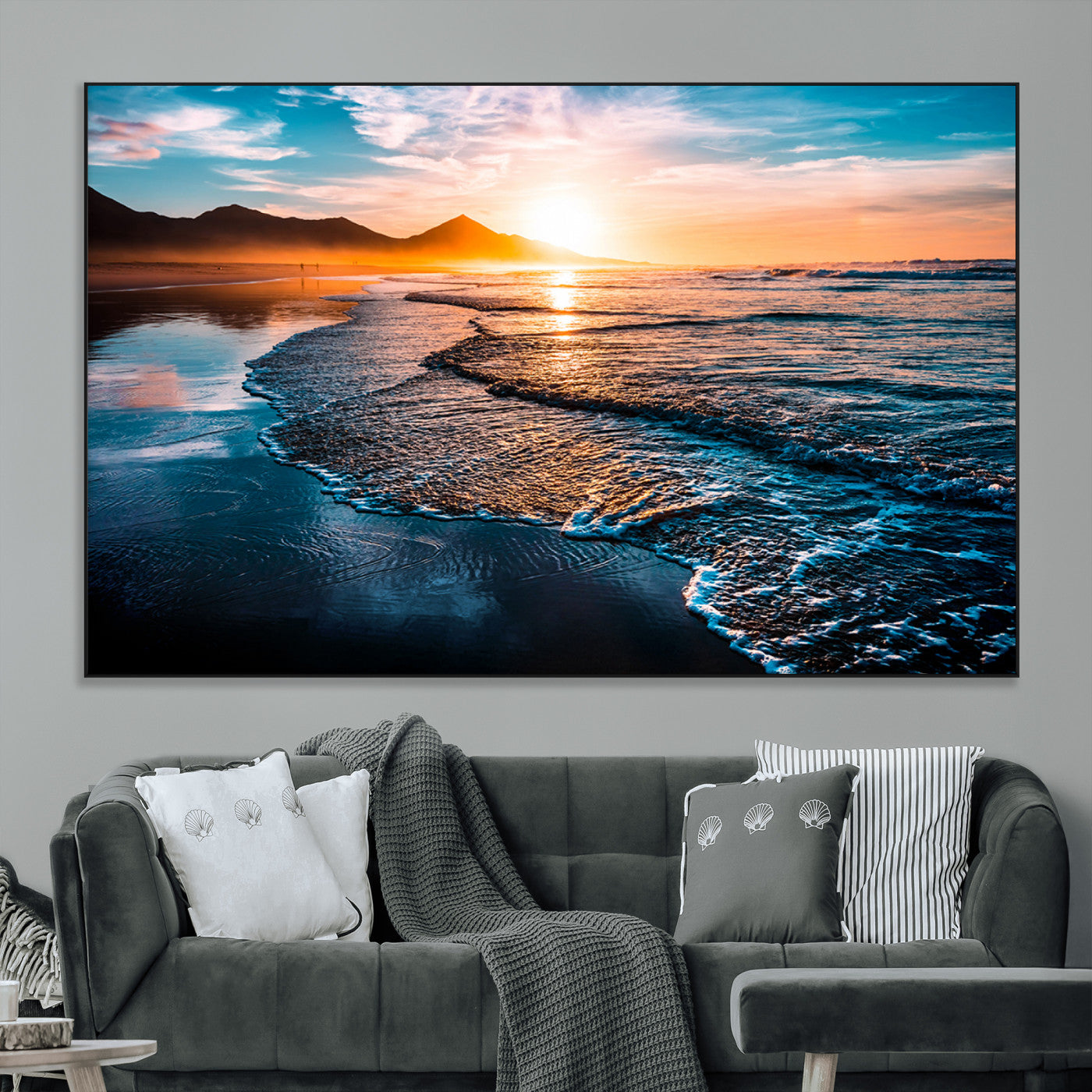 SEG-FC-51X34_Oversize - Beach Ocean Sunset on the Sea Wall Art Canvas, Beach Ocean Sunset Canvas Print