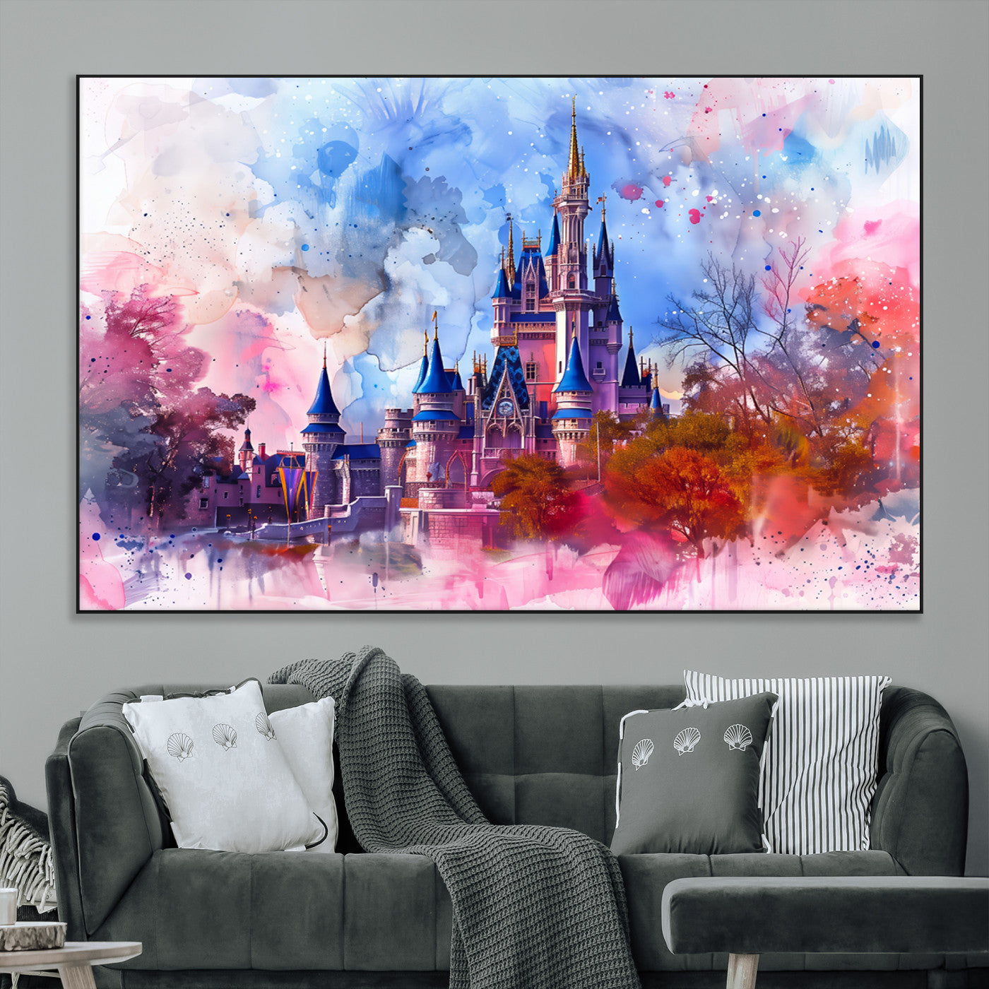 SEG-FC-51X34_Oversize - Disney Wall Art: Dreamy Watercolor Cinderella Castle Canvas Print