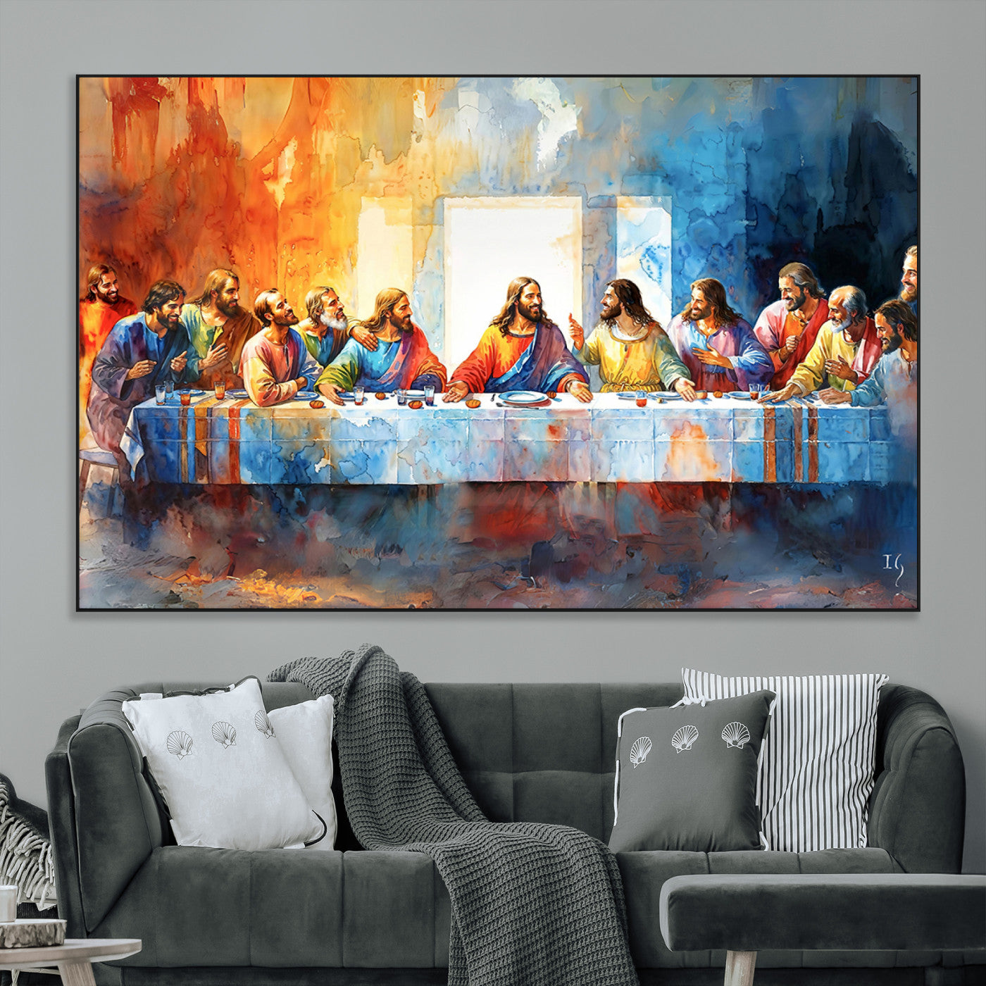 SEG-FC-51X34_Oversize - Abstract Watercolor The Last Supper Wall Art
