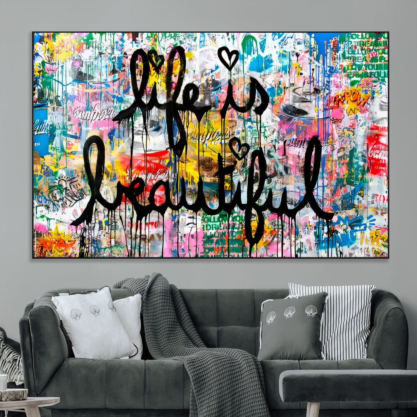 SEG-FC-51X34_Oversize - Life Beautiful Art Print - Banksy Graffiti Wall Art Canvas Print | Graffiti Wall Art Canvas Print