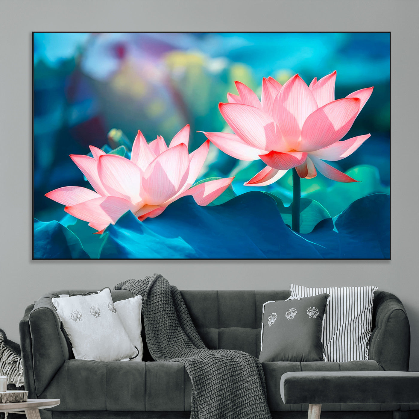 SEG-FC-51X34_Oversize - Pink Lotus Flower Canvas Wall Art | Vibrant Floral Wall Decor for Living Room, Office, or Bedroom |
