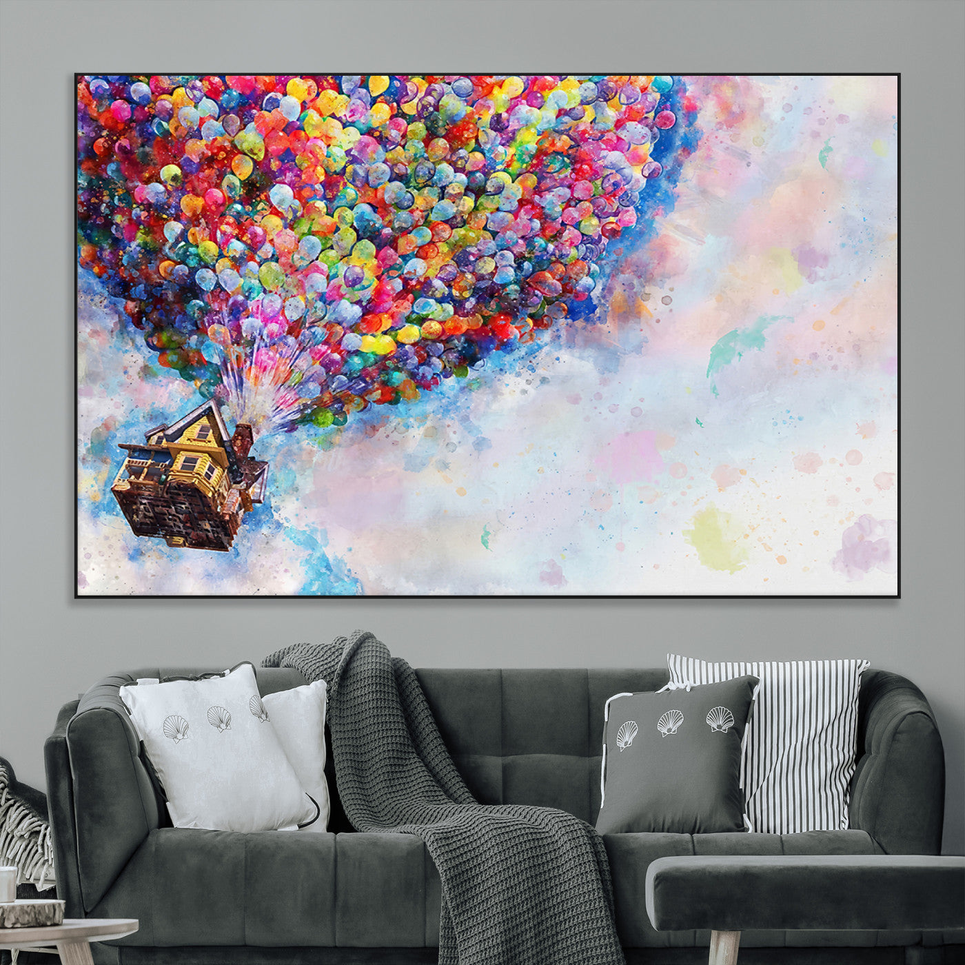 SEG-FC-51X34_Oversize - Don't Look Up Movie Canvas Wall Art - Vibrant Floating House and Balloons Scene, Tribute to Iconic