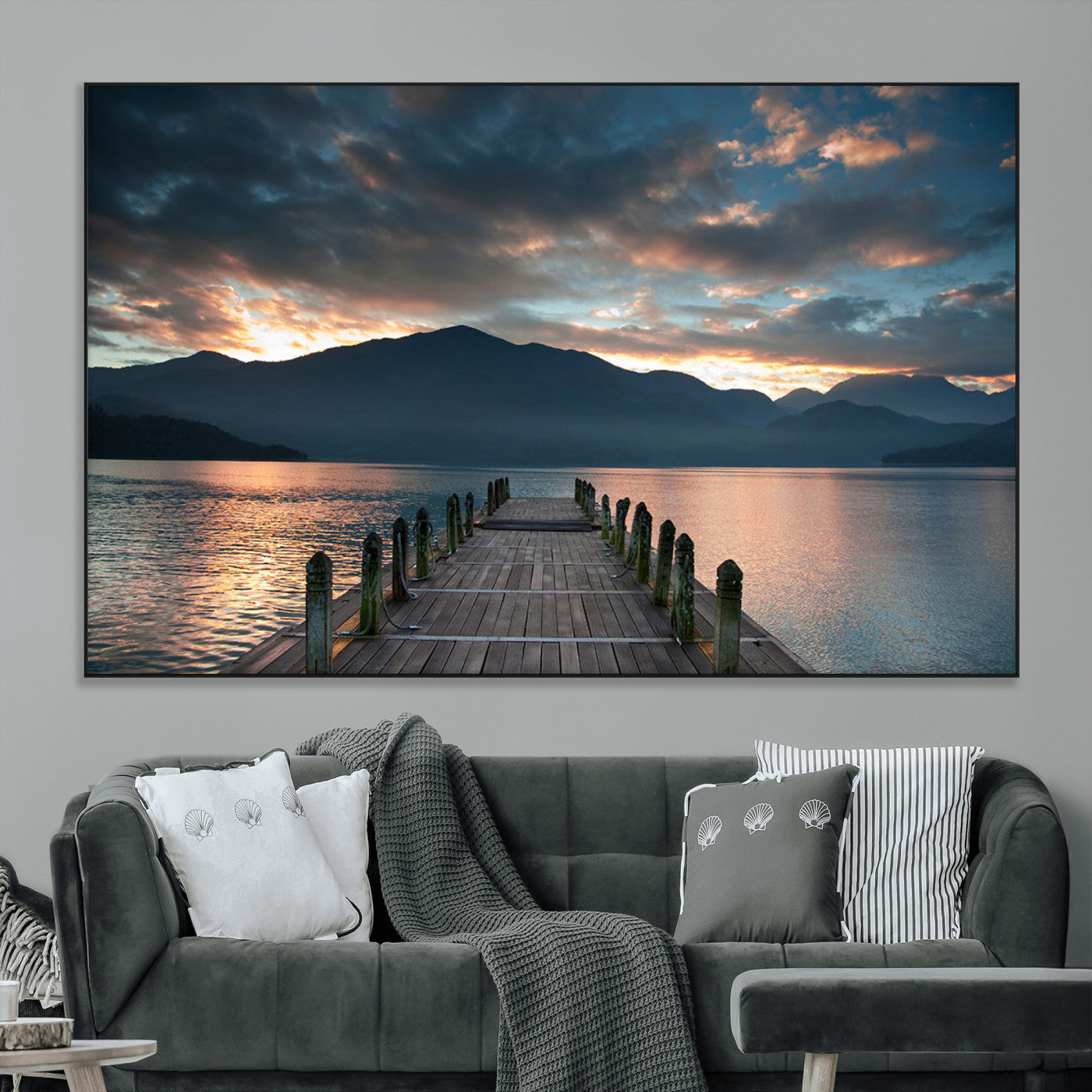 SEG-FC-51X34_Oversize - Mountain Lake Wood Pier Canvas Wall Art Nature Lake Print