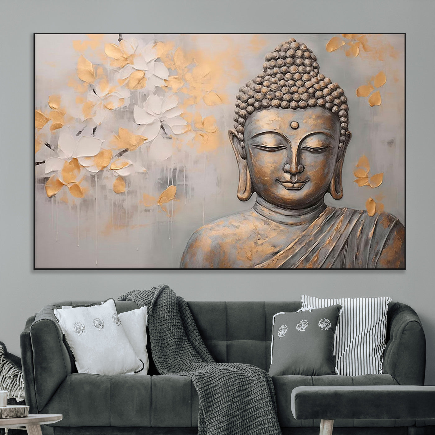 SEG-FC-51X34_Oversize - Abstract Buddha Statue Wall Art Canvas Print - Modern Meditation Decor for Living Room, Office, Yoga