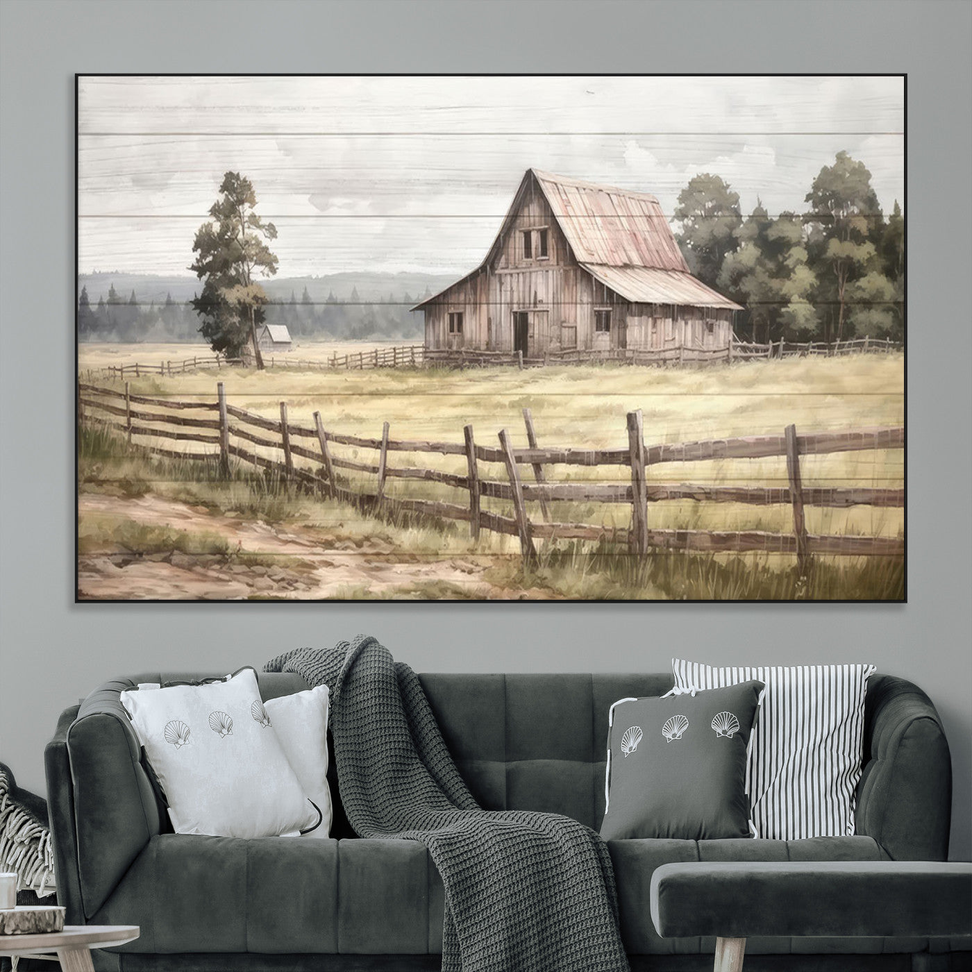 -Rustic Farmhouse Barn Wall Art | 3-Panel Framed Gallery Wrap Giclee Canvas Print for Living Room,