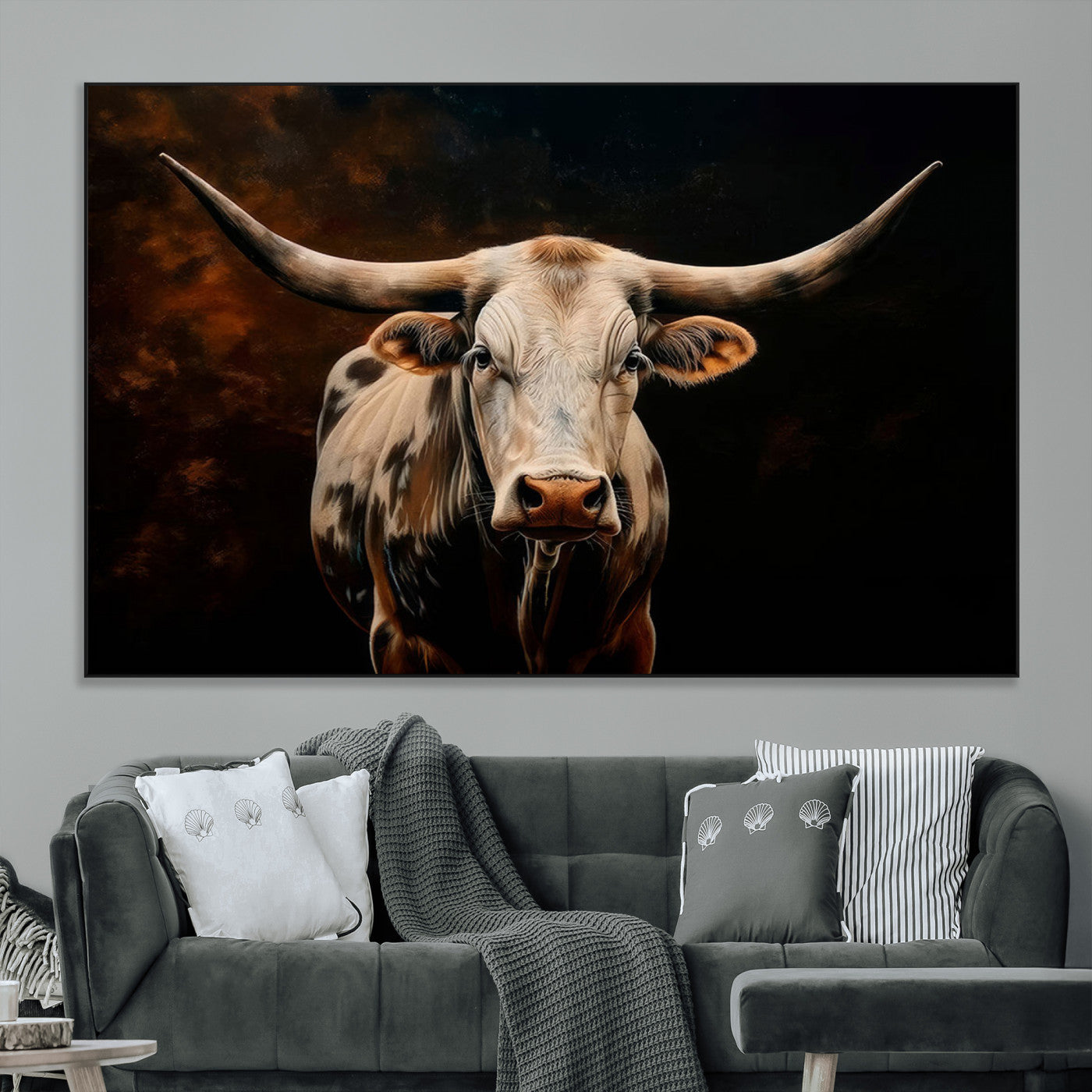 -Texas Longhorn Wall Art | 3-Panel Large Texas Longhorn Canvas Print for Living Room, Office, or