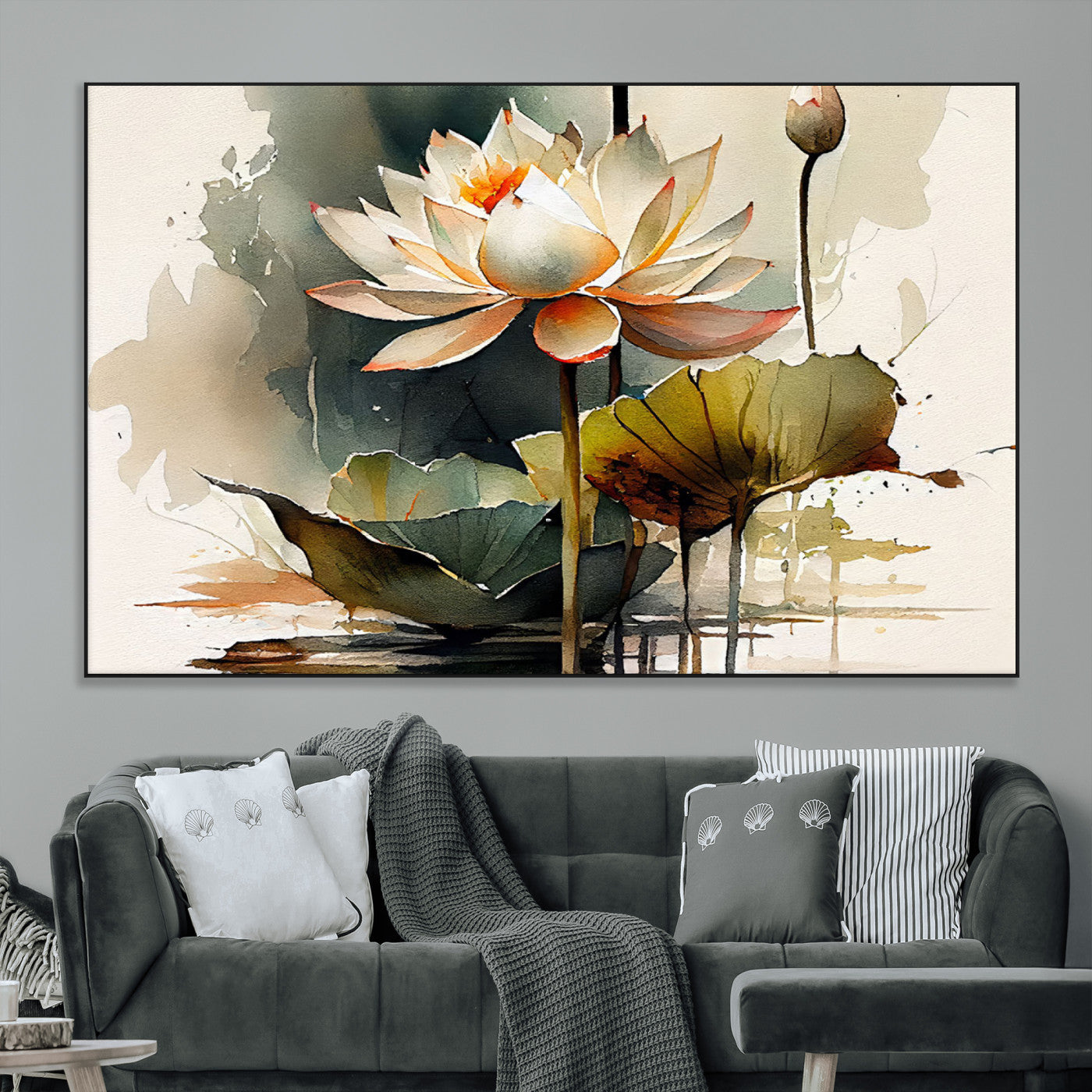 SEG-FC-51X34_Oversize - Lotus Flower Watercolor Canvas Print – A Symbol of Serenity and Growth, Captured in Soft Watercolors