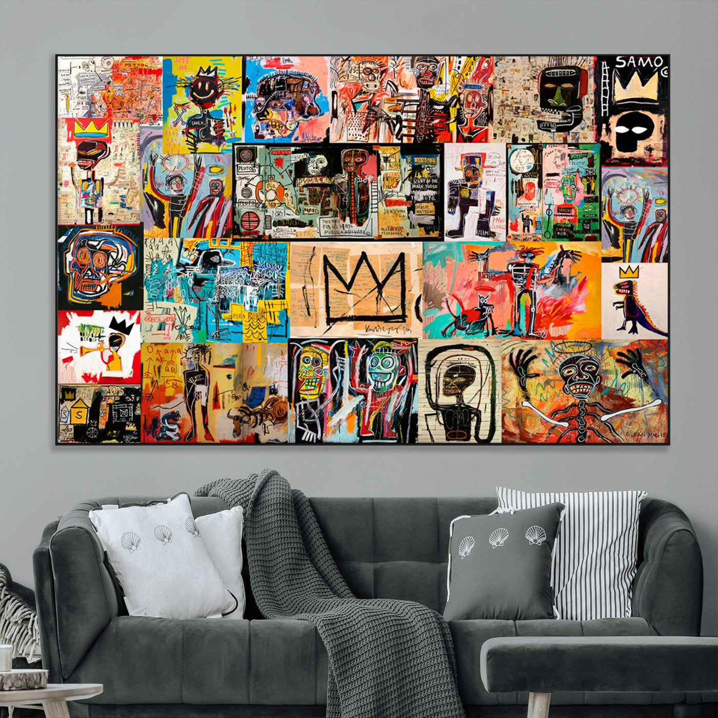 SEG-FC-51X34_Oversize - Abstract Art Collage Wall Art Canvas Print – Framed, Ready to Hang, Urban Graffiti Style