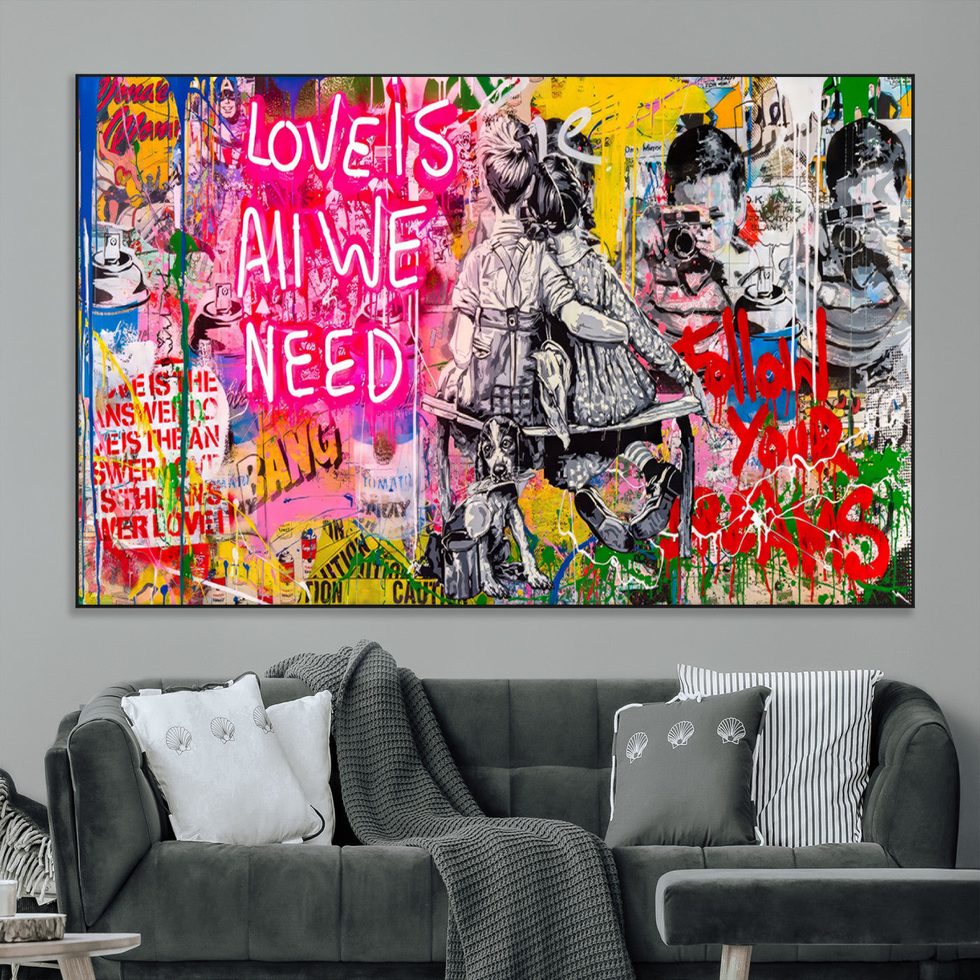 SEG-FC-51X34_Oversize - Follow Your Dreams & Love is All We Need Graffiti Street Art Triptych | Colorful Urban Wall Art