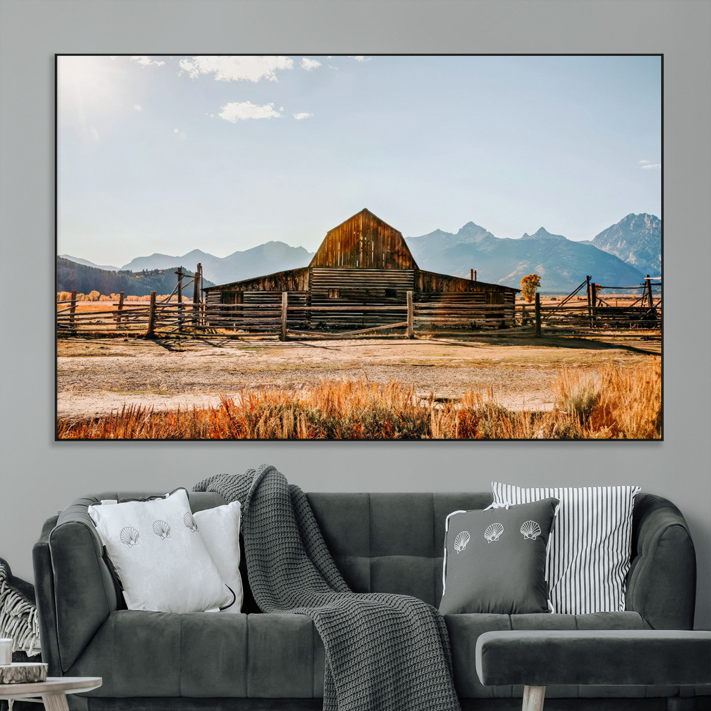 SEG-FC-51X34_Oversize - Vintage Old Barn Field Wall Art Canvas Print for Farmhouse Decor - Rustic Barn Wall Art Canvas Print