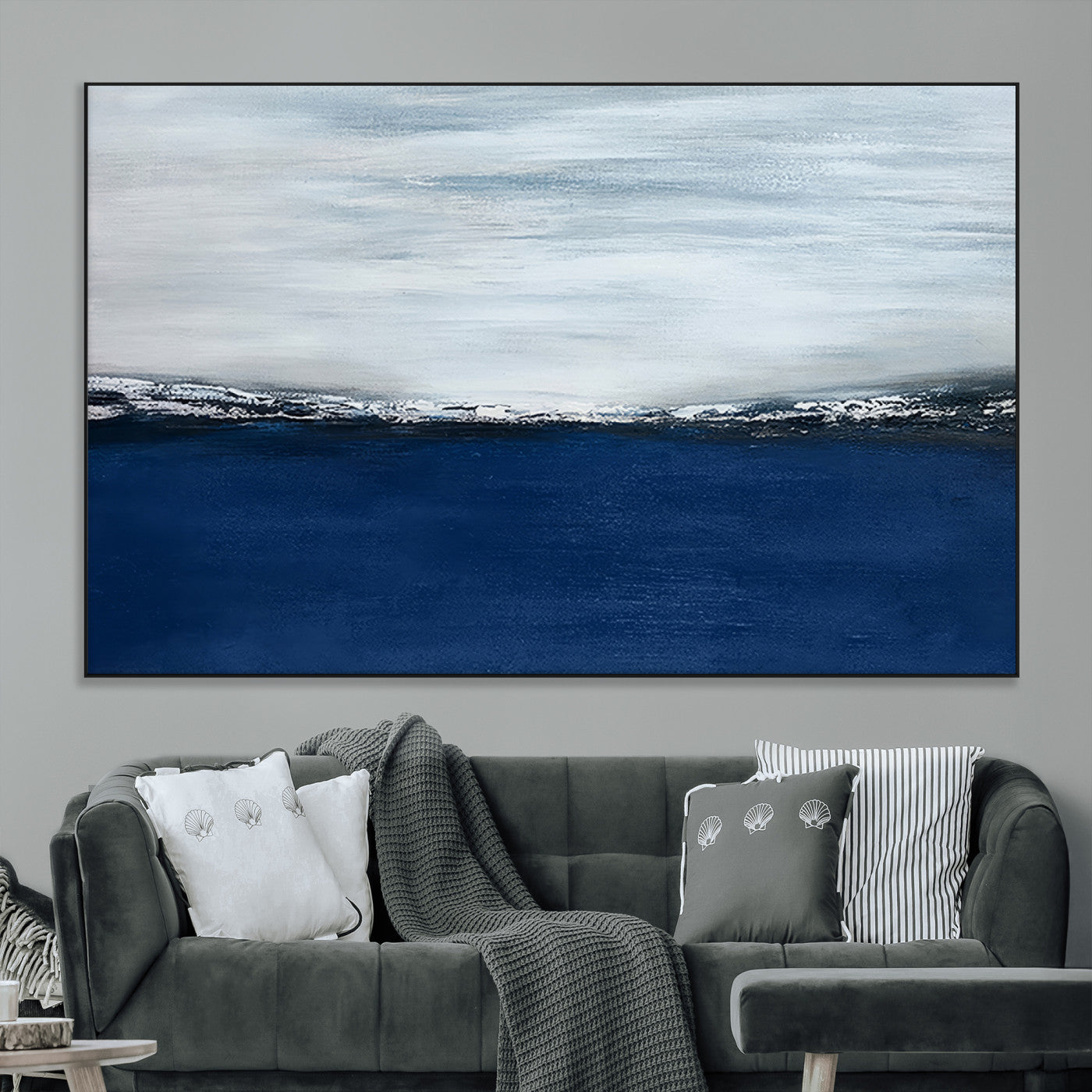 -Navy Blue Abstract Wall Art Canvas Print