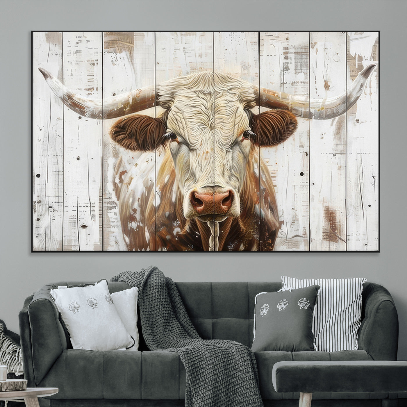 -Rustic Longhorn Bull Wall Art Canvas Set – Western-Inspired Farmhouse Décor - Ready to Hang