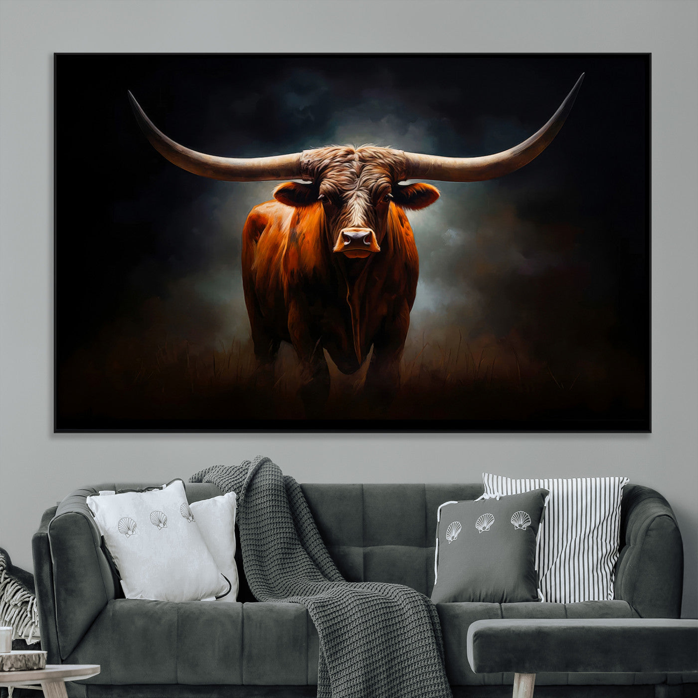 SEG-FC-51X34_Oversize - Abstract Texas Longhorn Wall Art Print | 3-Panel Large Texas Longhorn Canvas Print for Living Room,