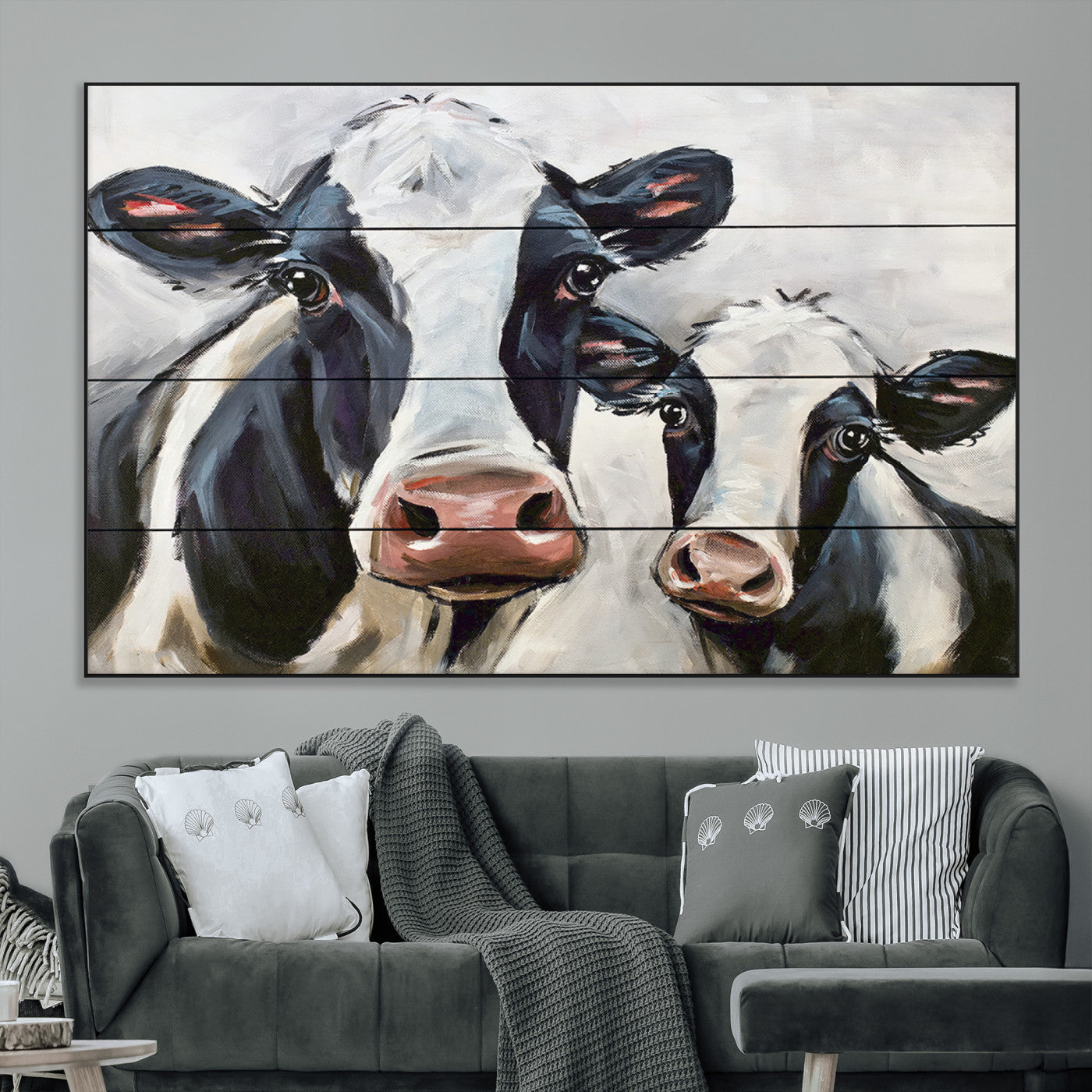 -Vintage Baby and Mom Cattle Wall Art Canvas Print