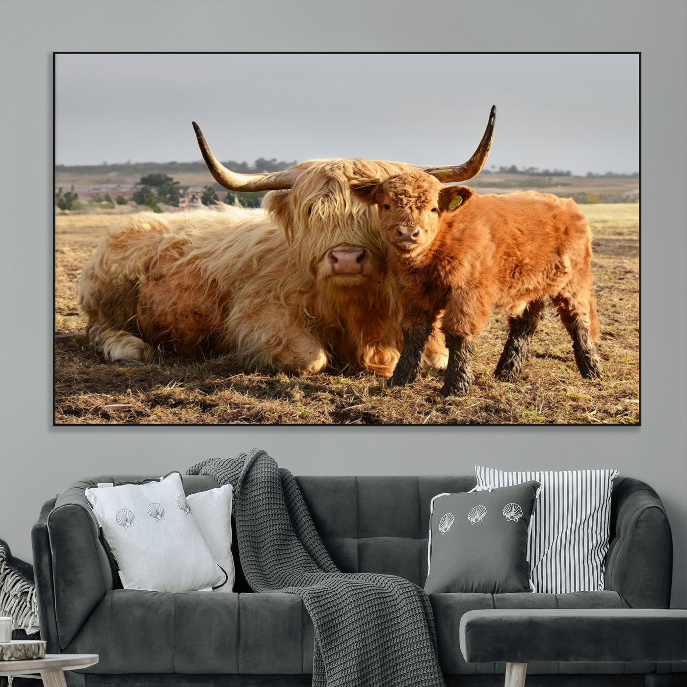 SEG-FC-51X34_Oversize - Highland Cow Canvas Wall Art Animal Print for Farm House Decor