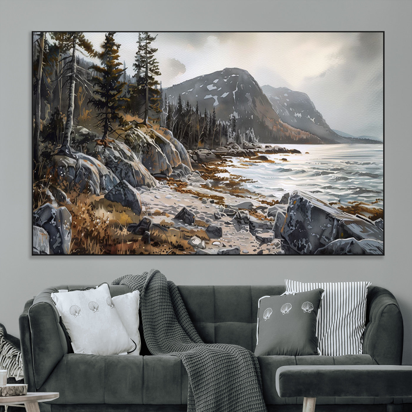 -Serene Coastal View of Acadia National Park - Stunning 3-Panel Wall Art Canvas Print, Framed, Ready