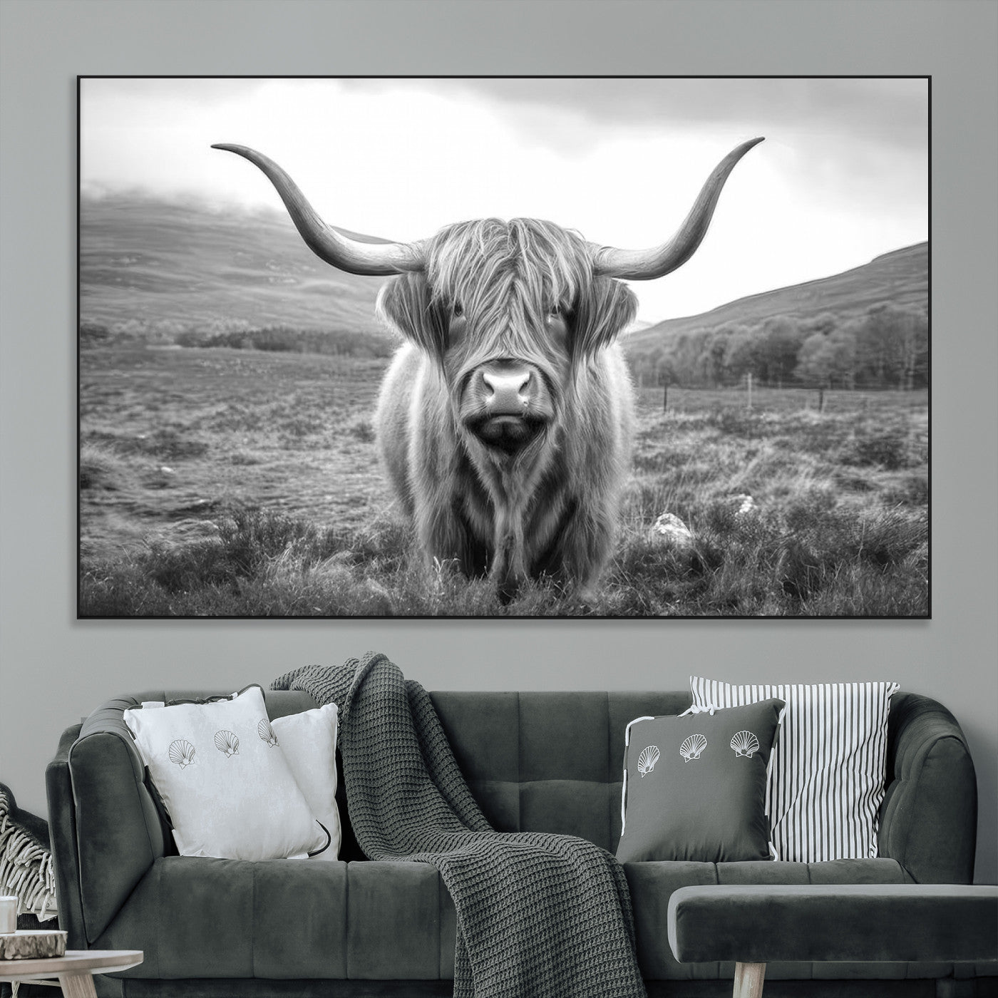 SEG-FC-51X34_Oversize - Black White Scottish Highland Cow Canvas Farm Wall Art Canvas Print
