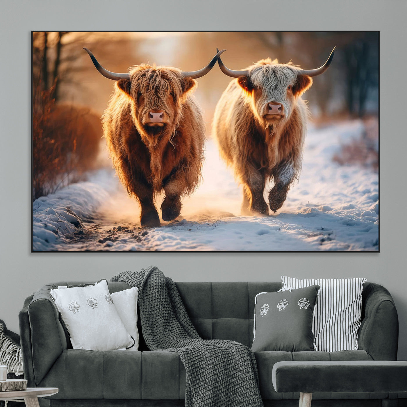 SEG-FC-51X34_Oversize - Scottish Highland Cow Horn Farm Wall Art Canvas Print