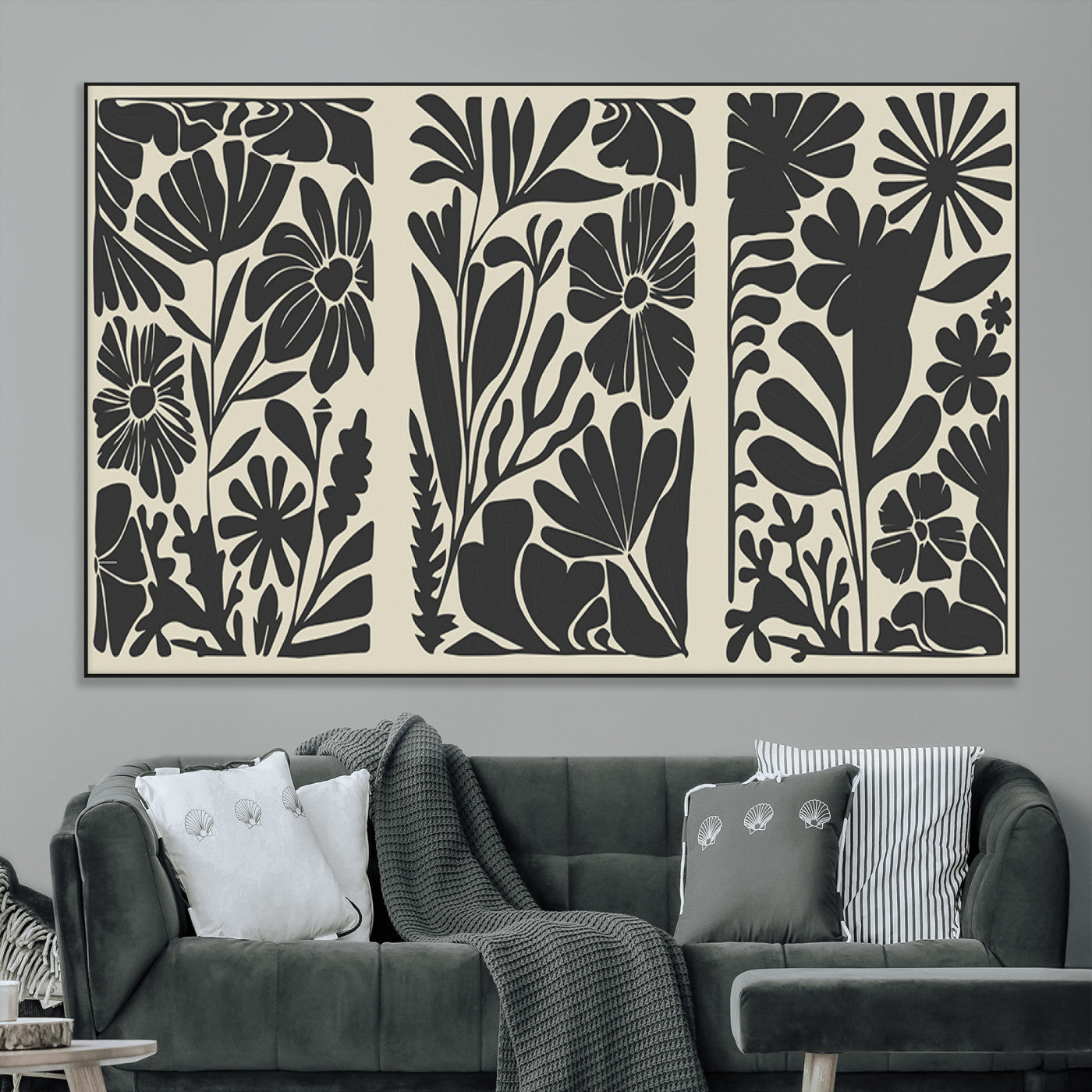 SEG-FC-51X34_Oversize - Modern Botanical Wall Art - Floral Black and White Canvas Print, Framed, Ready to Hang
