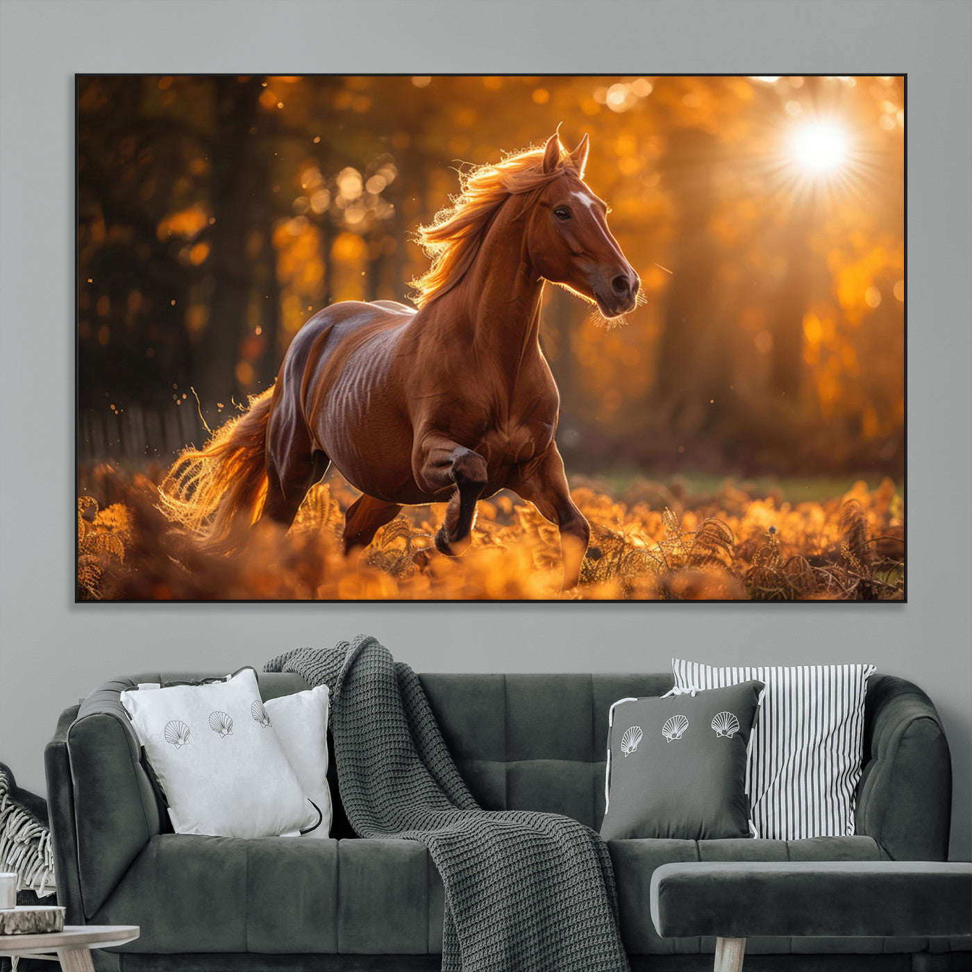 -Running Horse Sunset Forest Wall Art Canvas Print
