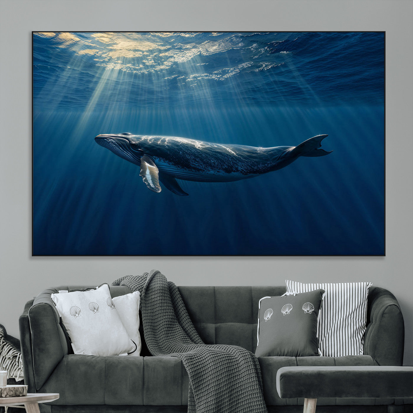 -Whale under Ocean Wall Art Canvas Print