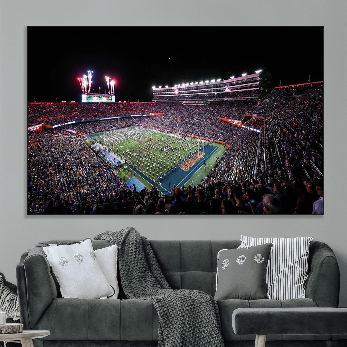 SEG-FC-51X34_Oversize - Ben Hill Griffin Stadium Night Game Triple Canvas Wall Art - Florida Gators Football Match