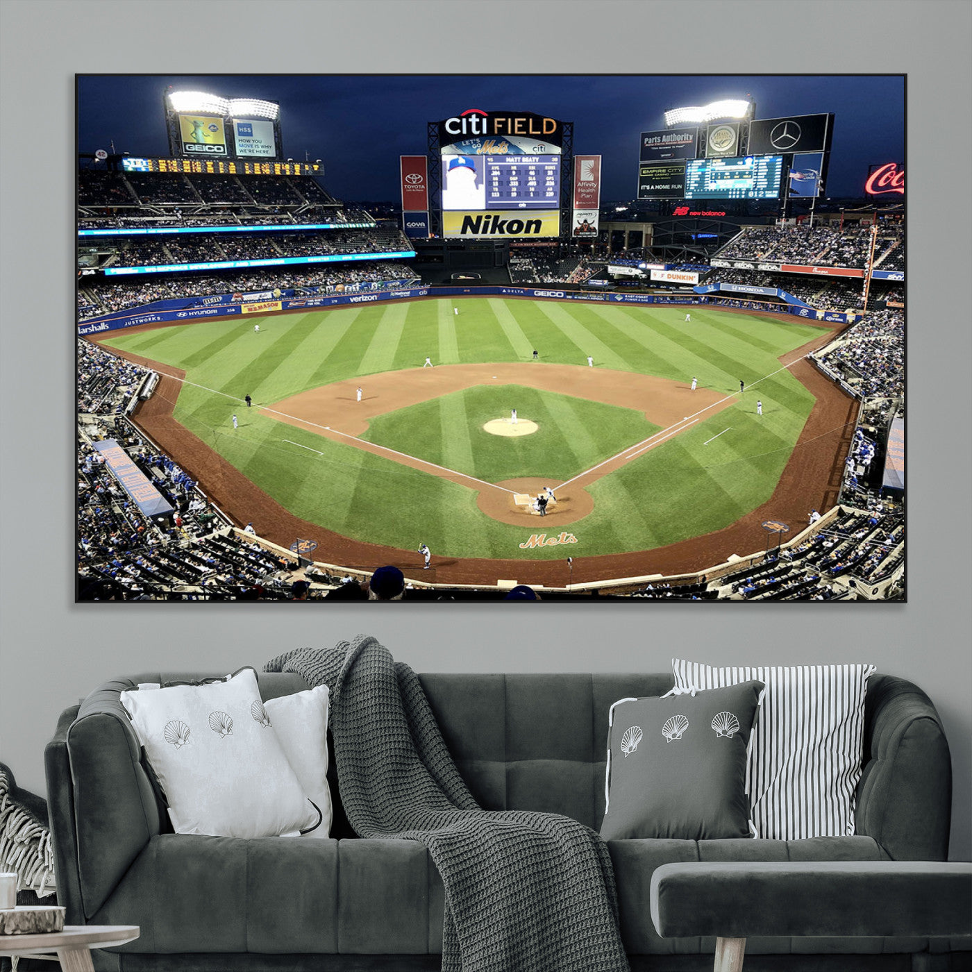 -Citi Field Wall Art Print | 3-Panel New York Mets Baseball Stadium Canvas Print | Framed Sports