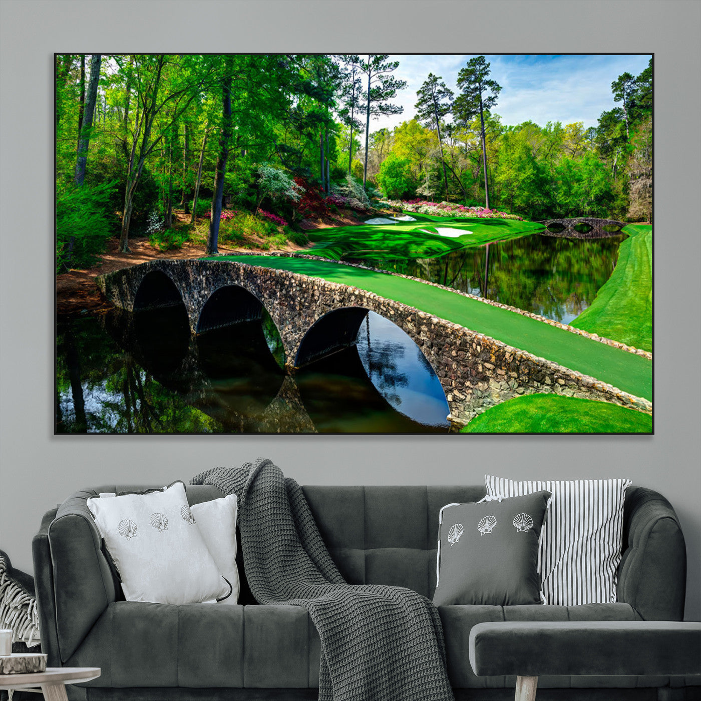 SEG-FC-51X34_Oversize - Augusta National Golf Club Wall Art - Panoramic Bridge & Lush Greenery – Premium Framed,