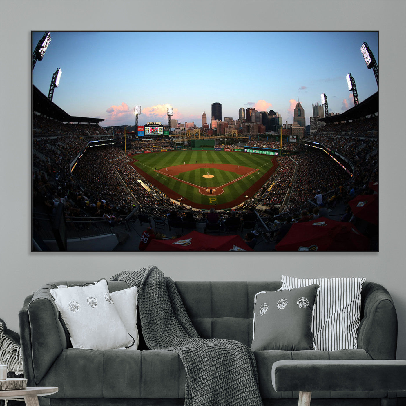 -PNC Park Evening Game Triple Canvas Wall Art - Pittsburgh Pirates MLB Match - PNC Park Stadium Wall