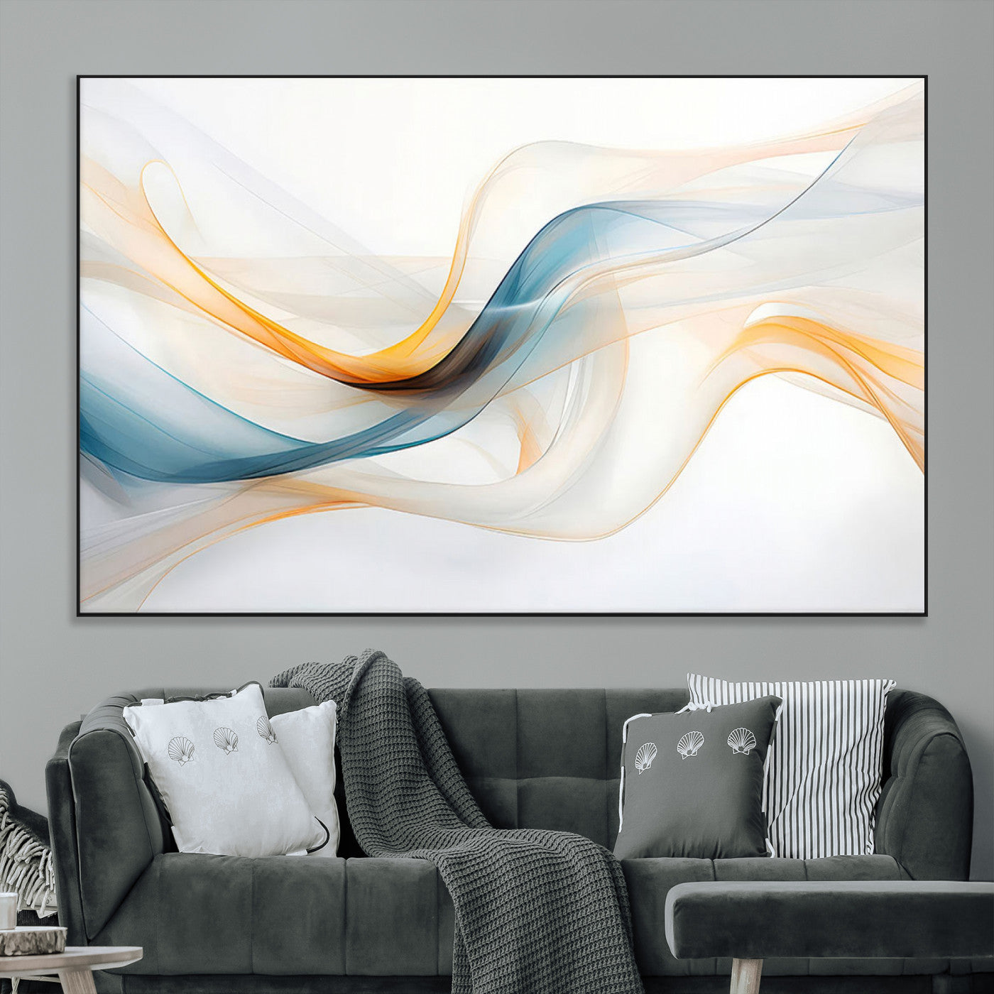 SEG-FC-51X34_Oversize - Decorative Turquoise Abstract Wave Wall Art Canvas Print