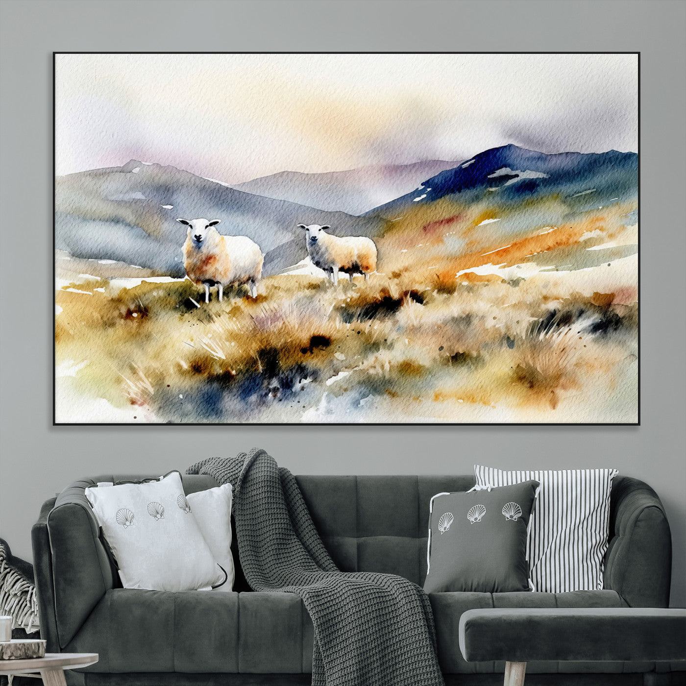 -Watercolor Sheep for Farmhouse Decor Wall Art Canvas Print, Mountain Wall Art Print