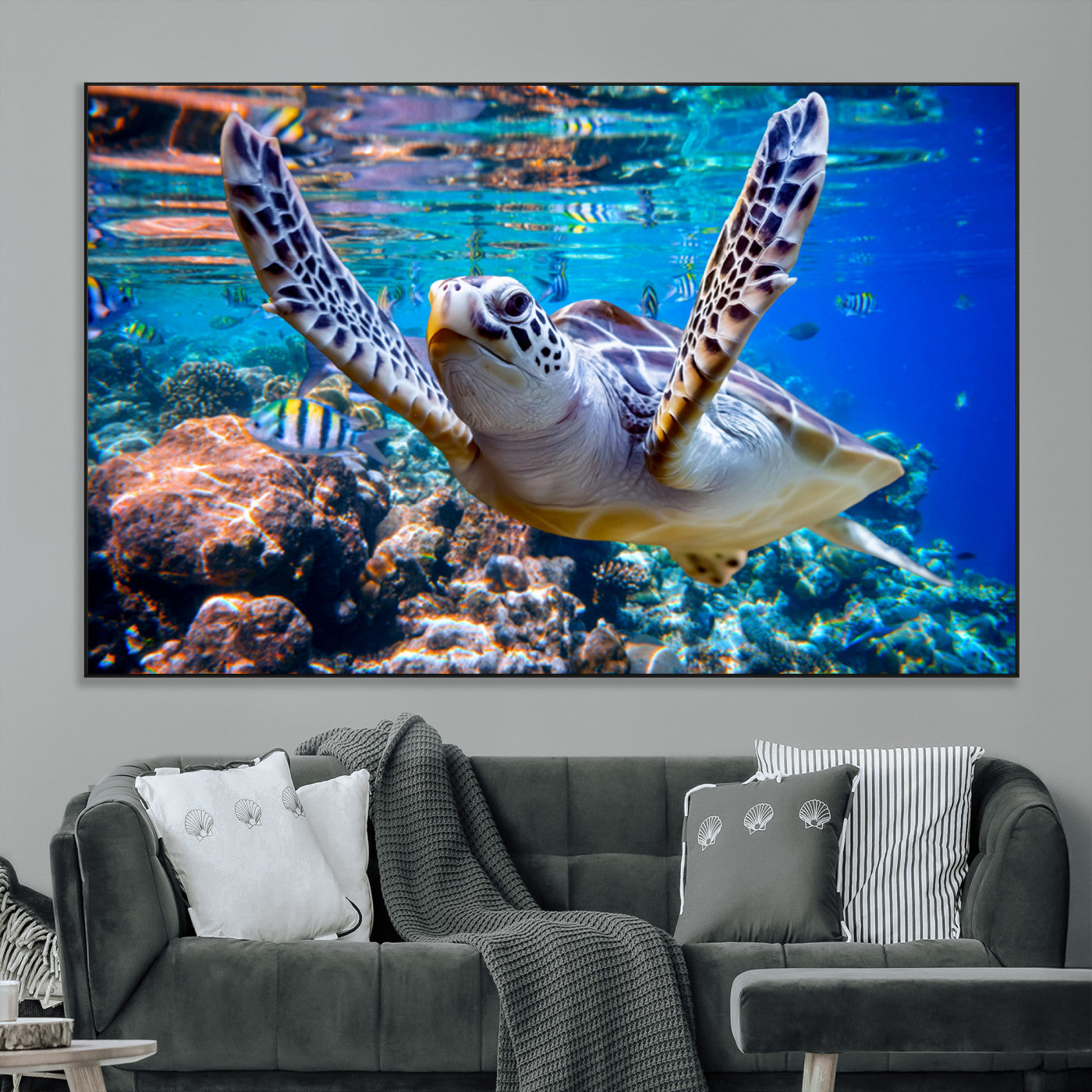SEG-FC-51X34_Oversize - Underwater Sea Turtle Wall Art Canvas Print – Vibrant Ocean Coral Reef Décor, Ready to Hang