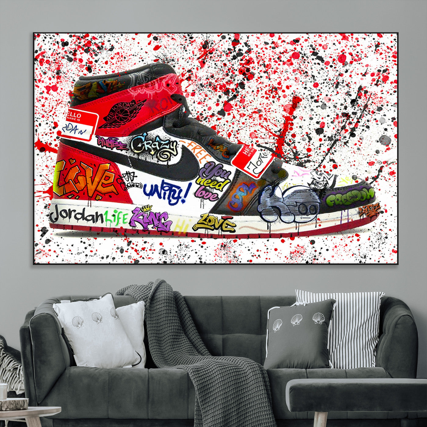 SEG-FC-51X34_Oversize - Jordan Shoes Graffiti Wall Art Canvas Print- Jordan Graffiti Canvas Wall Art - Framed Perfect for Sneaker heads and Urban Art Lovers