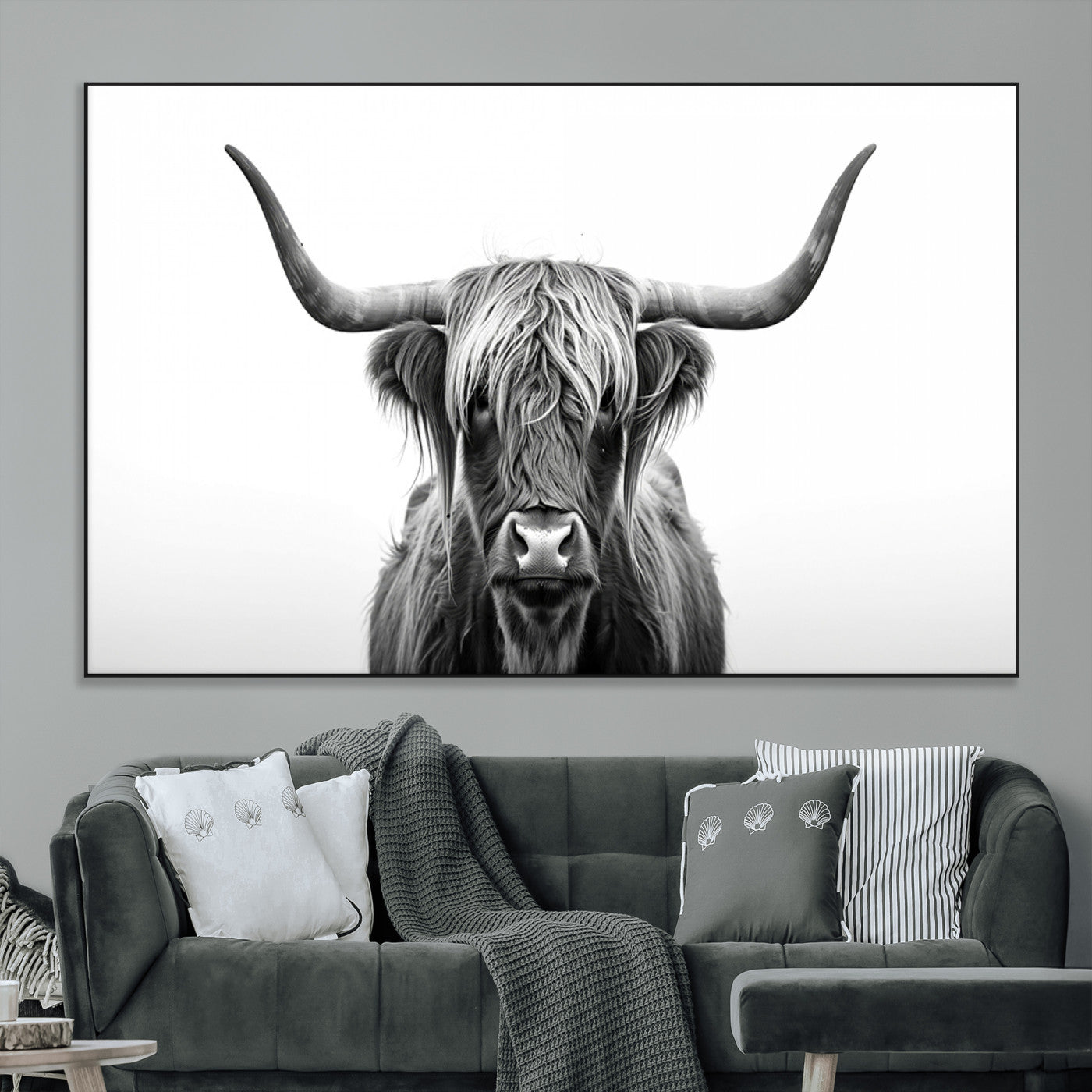 SEG-FC-51X34_Oversize - Highland Wall Art Canvas Print – Minimalist Black and White Farmhouse Décor, Ready to Hang