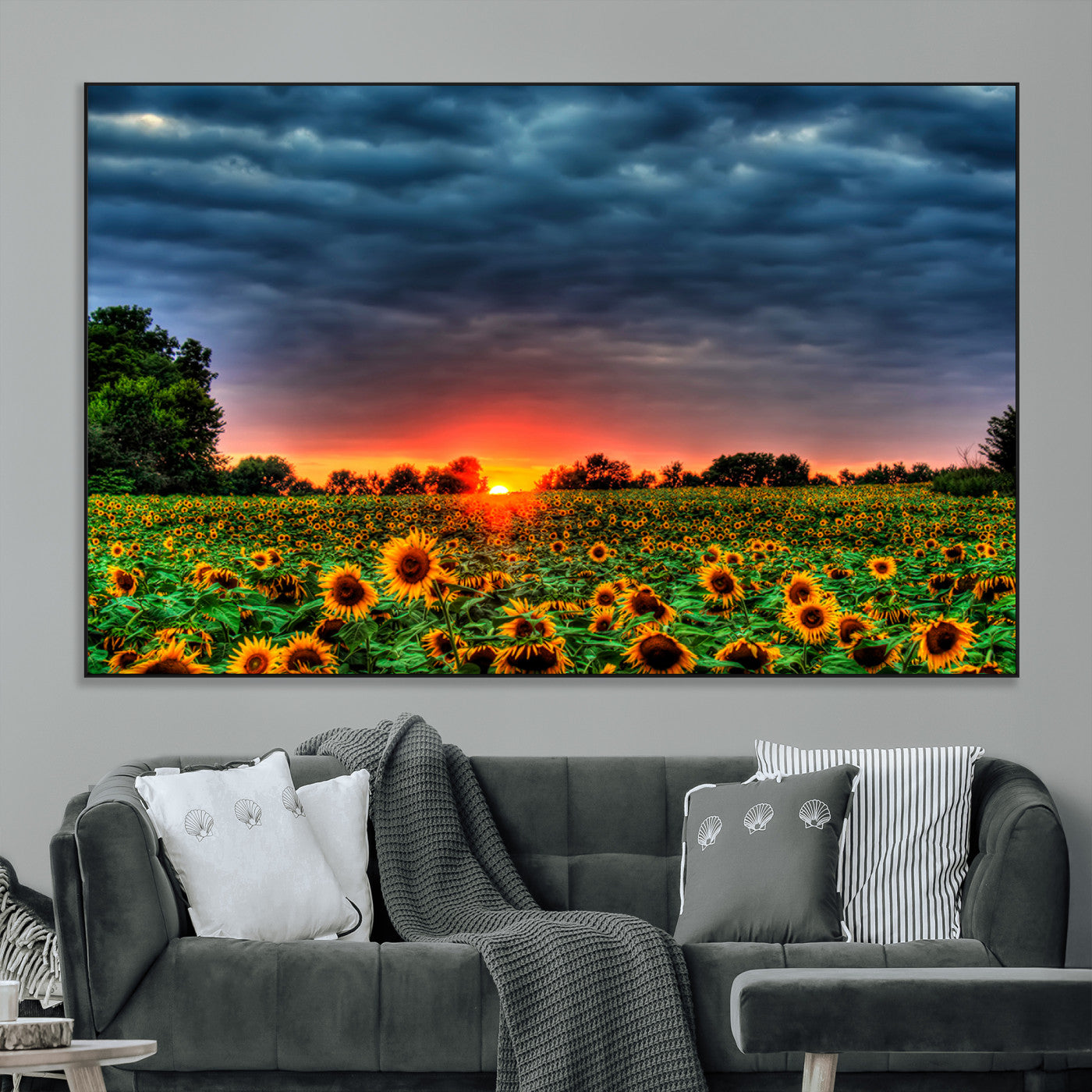 SEG-FC-51X34_Oversize - Golden Sunflower Field at Sunset – Breathtaking Sky and Vibrant Flowers, Ready to Hang Wall Art
