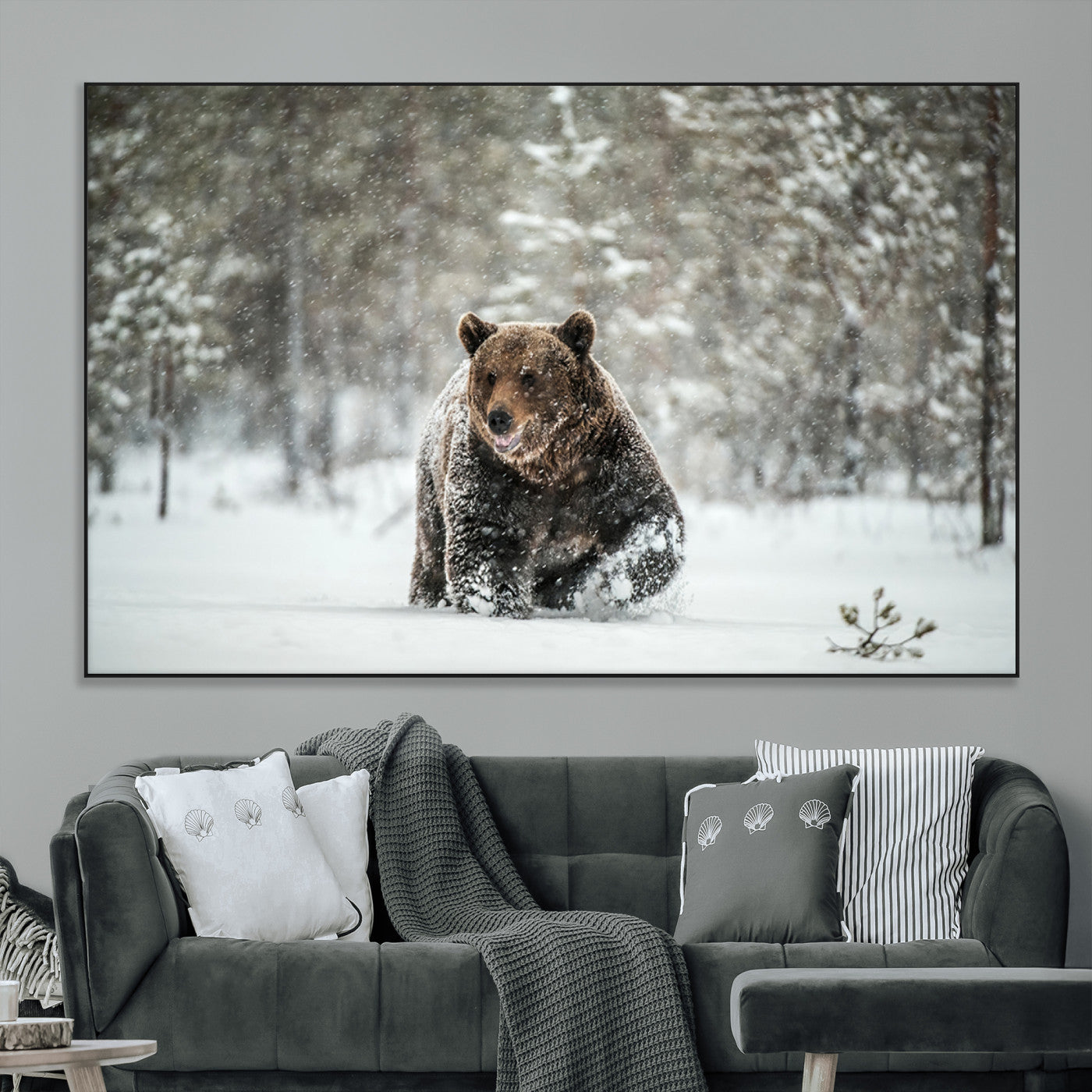 SEG-FC-51X34_Oversize - Wall Art Canvas Print – Grizzly Bear in Snowy Forest Powerful Presence Snowy Wilderness Wild Beauty