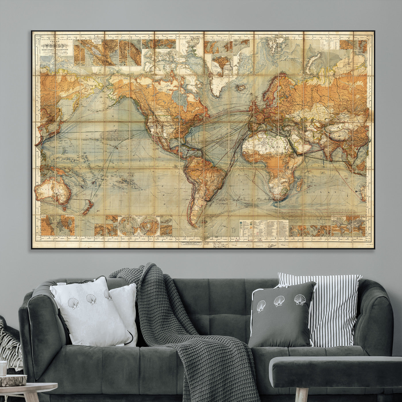 SEG-FC-51X34_Oversize - Push Pin World Map Canvas Print – Framed Wall Art for Couples to Track Their Travels – Anniversary