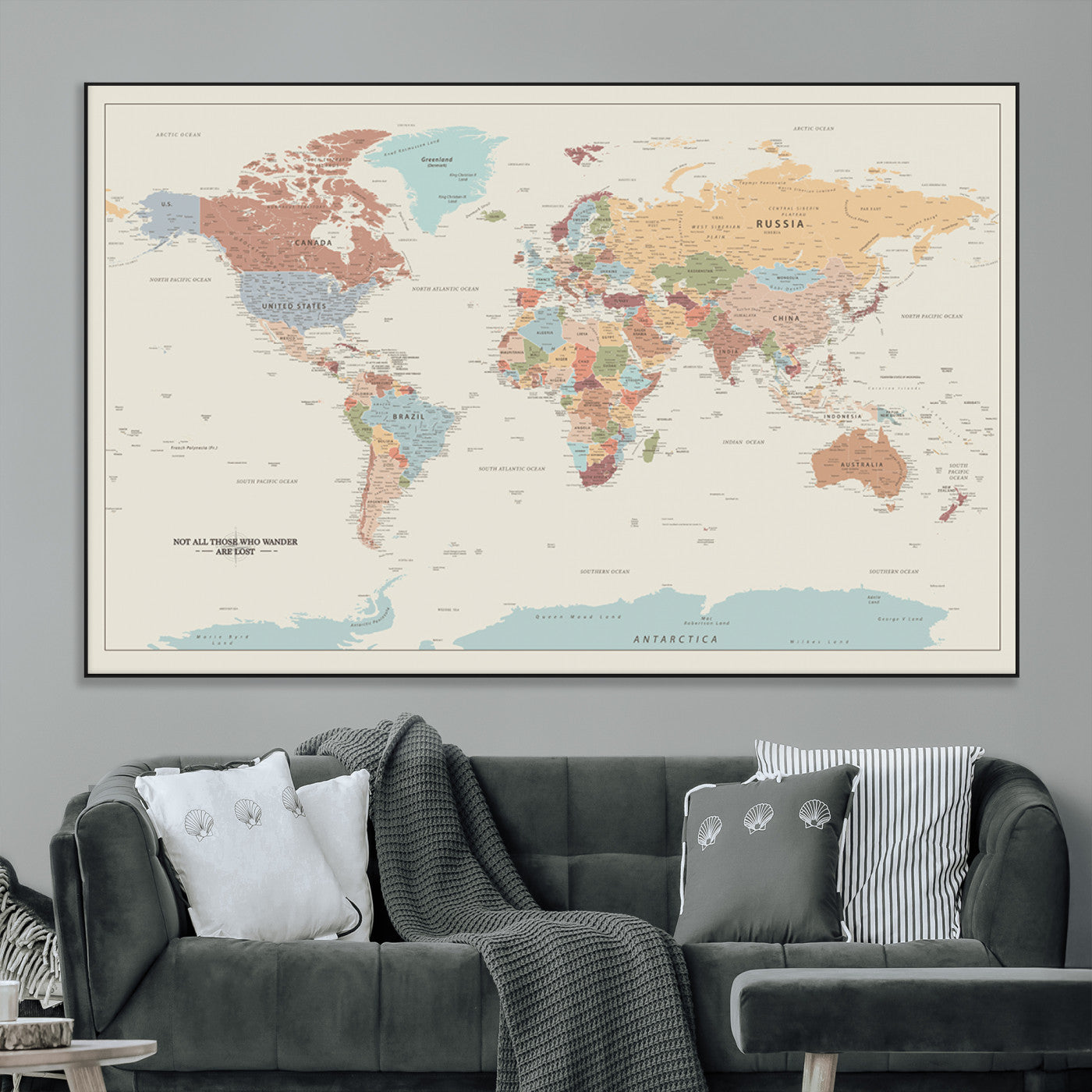 SEG-FC-51X34_Oversize - Push Pin World Map Canvas Print – Framed Wall Art for Couples to Track Their Travels – Anniversary