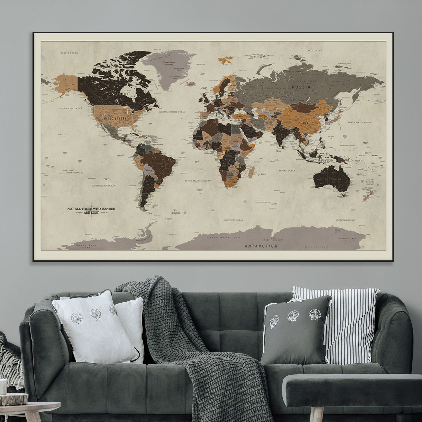SEG-FC-51X34_Oversize - Push Pin World Map Canvas Print – Framed Wall Art for Couples to Track Their Travels – Anniversary