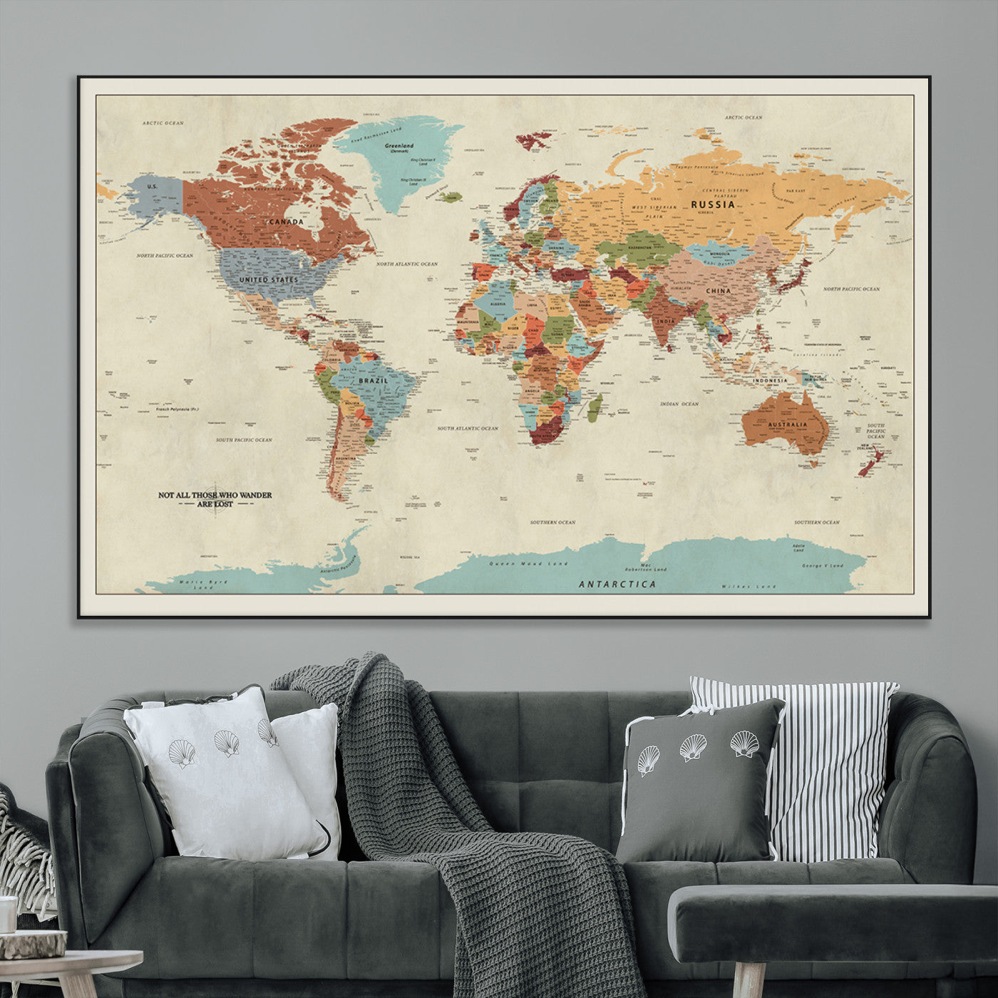 SEG-FC-51X34_Oversize - Push Pin World Map Canvas Print – Framed Wall Art for Couples to Track Their Travels – Anniversary