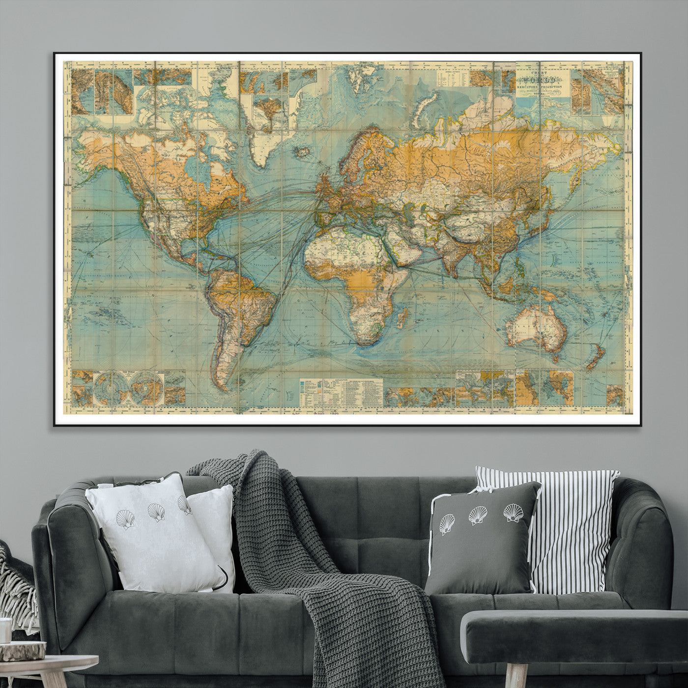 SEG-FC-51X34_Oversize - Push Pin World Map Canvas Print – Framed Wall Art for Couples to Track Their Travels – Anniversary