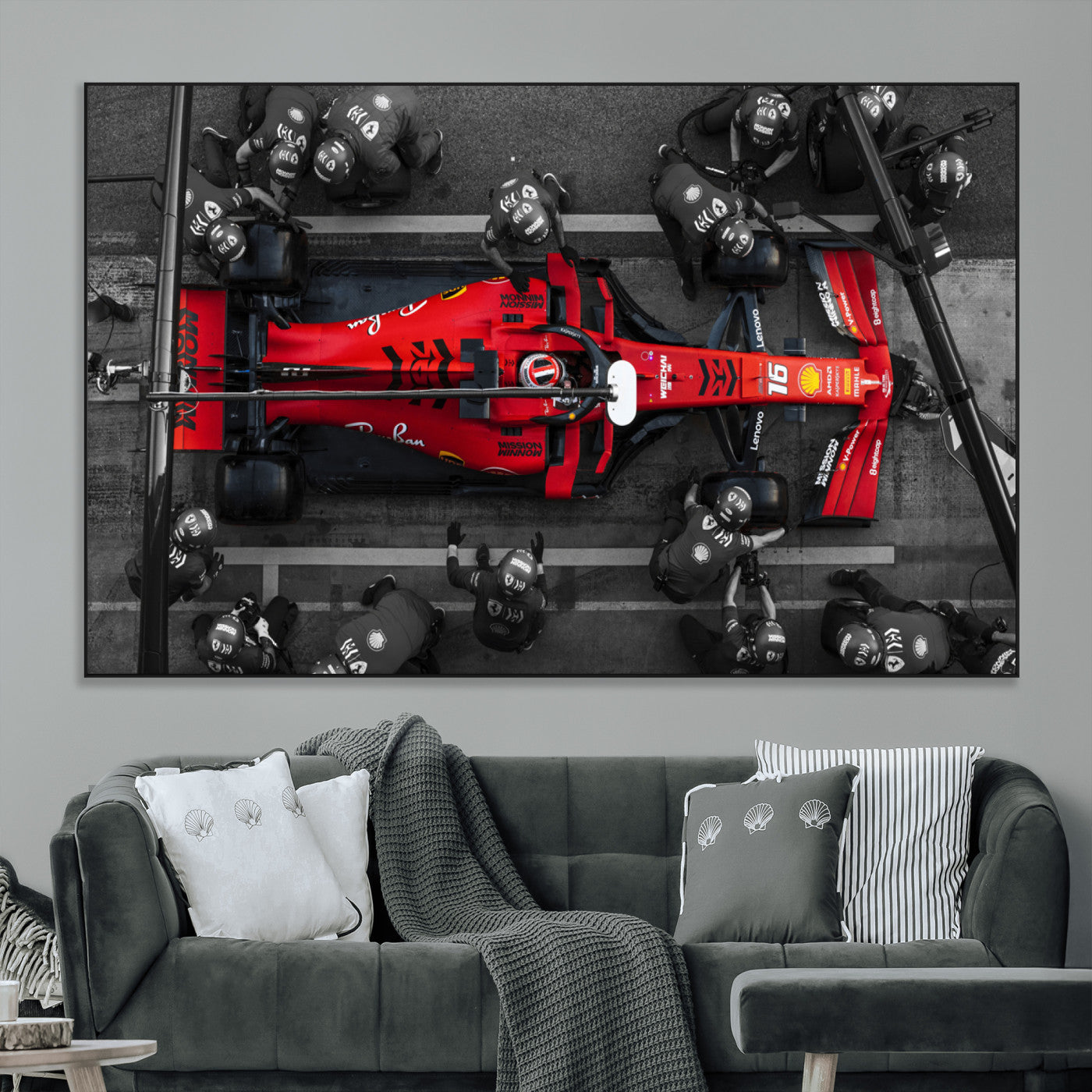 SEG-FC-51X34_Oversize - Ferrari Pit Stop Canvas Wall Art – Precision and Speed Captured in Bold Motorsport Imagery – Ready