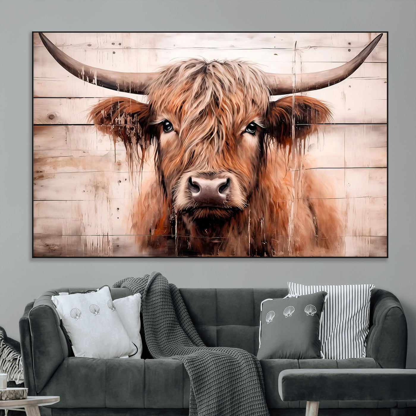 SEG-FC-51X34_Oversize - Vintage Scottish Highland Cow Cattle Art Print Farmhouse Wall Art Canvas Print
