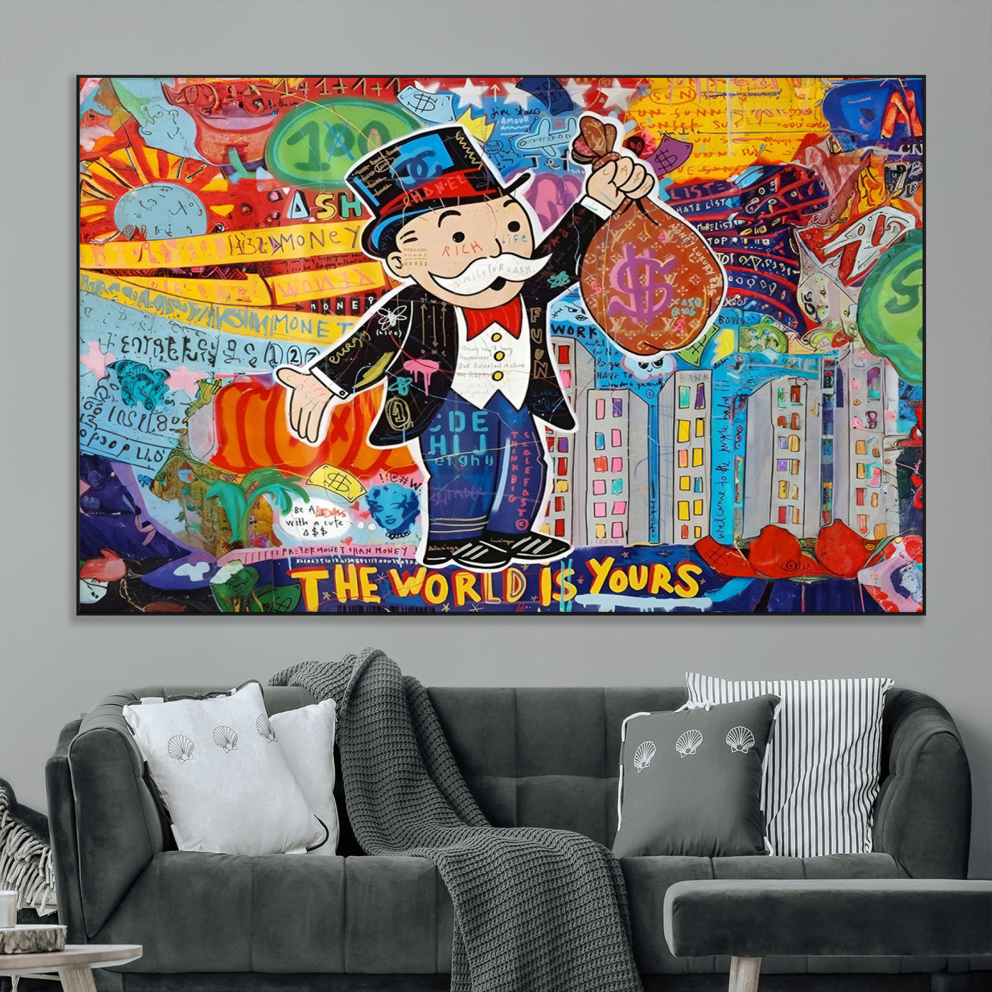 SEG-FC-51X34_Oversize - Pop Art Monopoly Man Canvas Wall Art Print - Bold and Colorful Street Art-Inspired Decor for Living