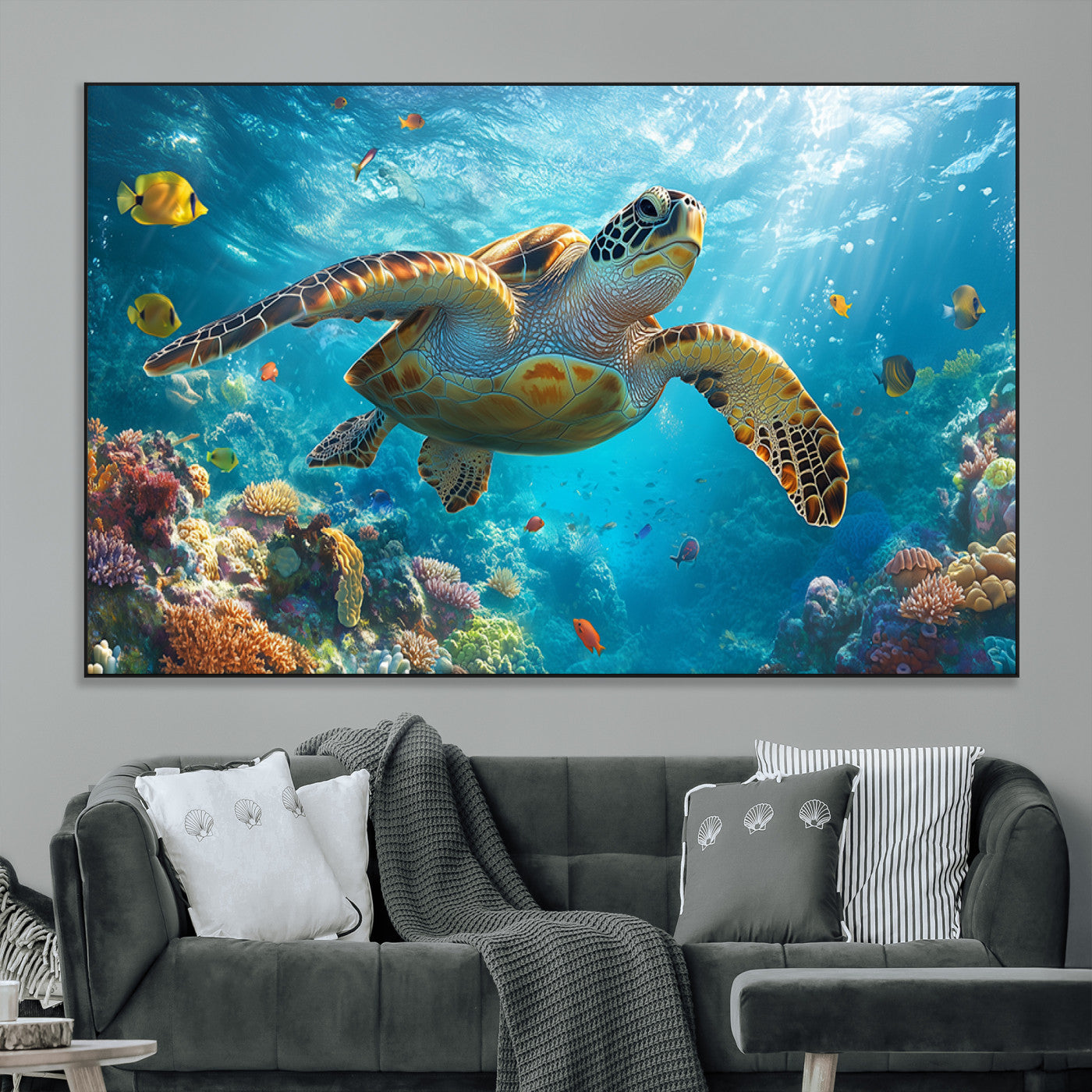 SEG-FC-51X34_Oversize - Sea Turtle Underwater Canvas Wall Art Print - Vibrant Ocean Wildlife Decor, Marine Wall Art