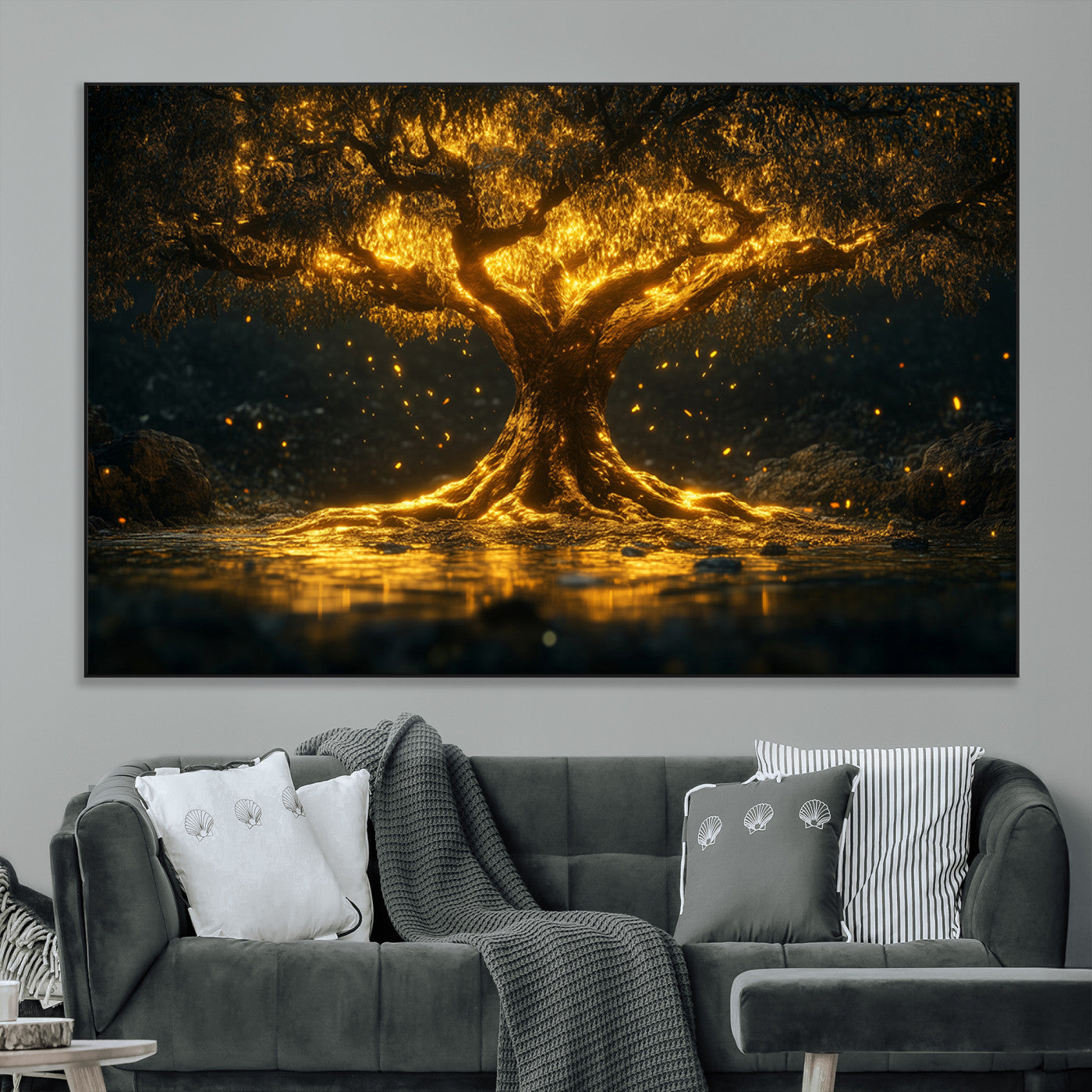 SEG-FC-51X34_Oversize - Golden Tree of Life Canvas Wall Art Print - Majestic Glowing Tree Wall Art Print