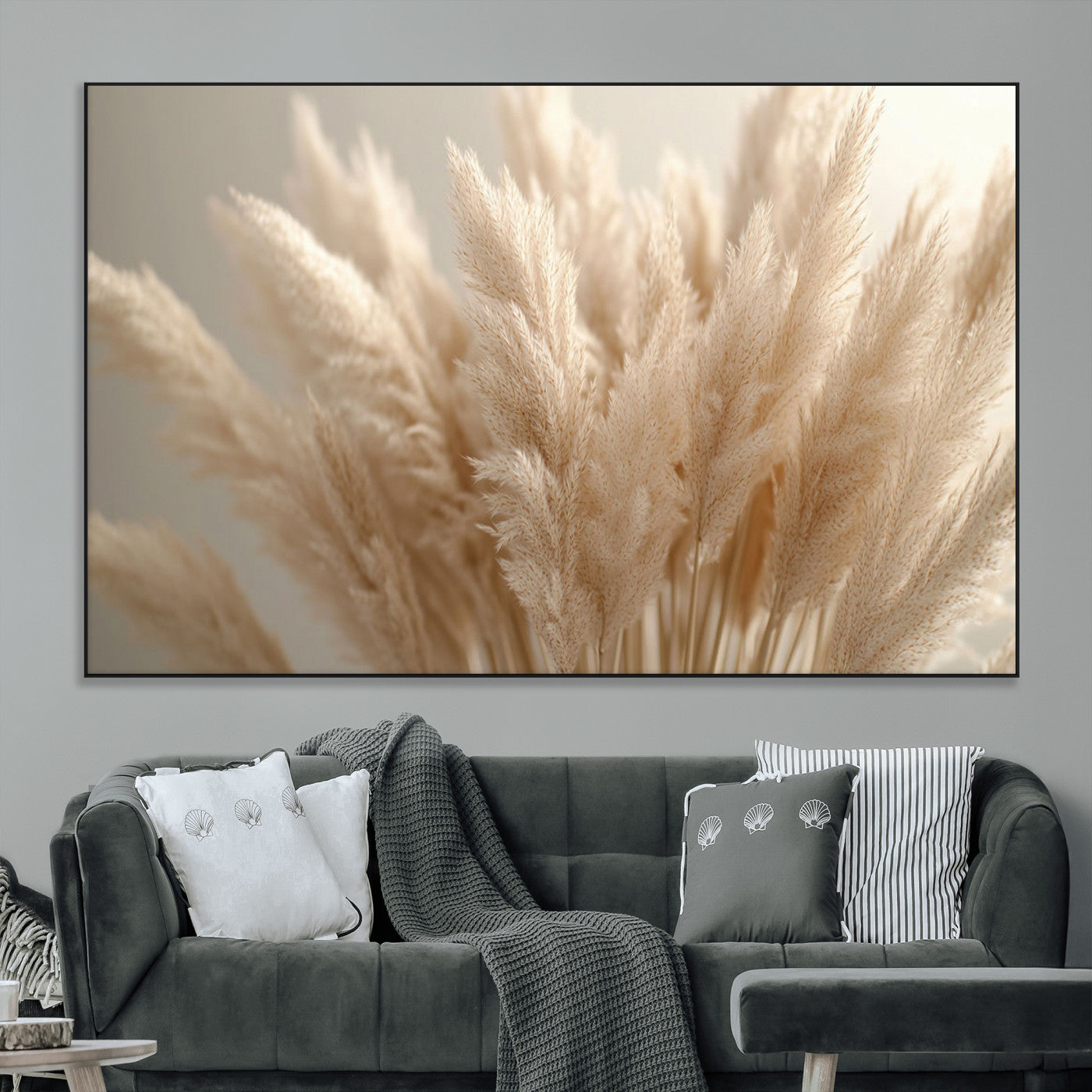 SEG-FC-51X34_Oversize - Pampas Grass Canvas Wall Art - Elegant Neutral Decor for Living Room, Boho Minimalist Artwork, Ready