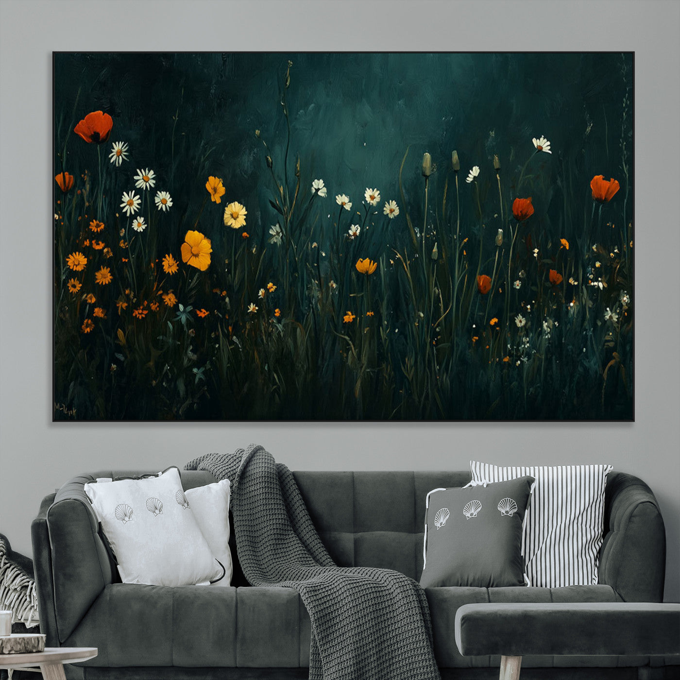 SEG-FC-51X34_Oversize - Framed Wildflower Field Wall Art, Framed Vintage Botanical Landscape Sign, Floral Decor, Modern